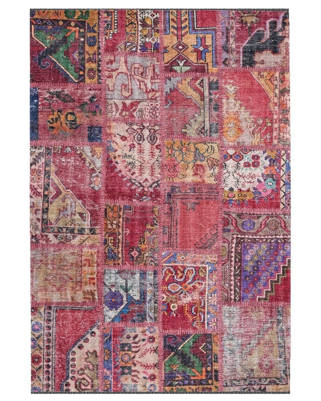 Montis Halı Mensis 27004 Pembe Makine Dokuması Renkli Şönil Patchwork Halı