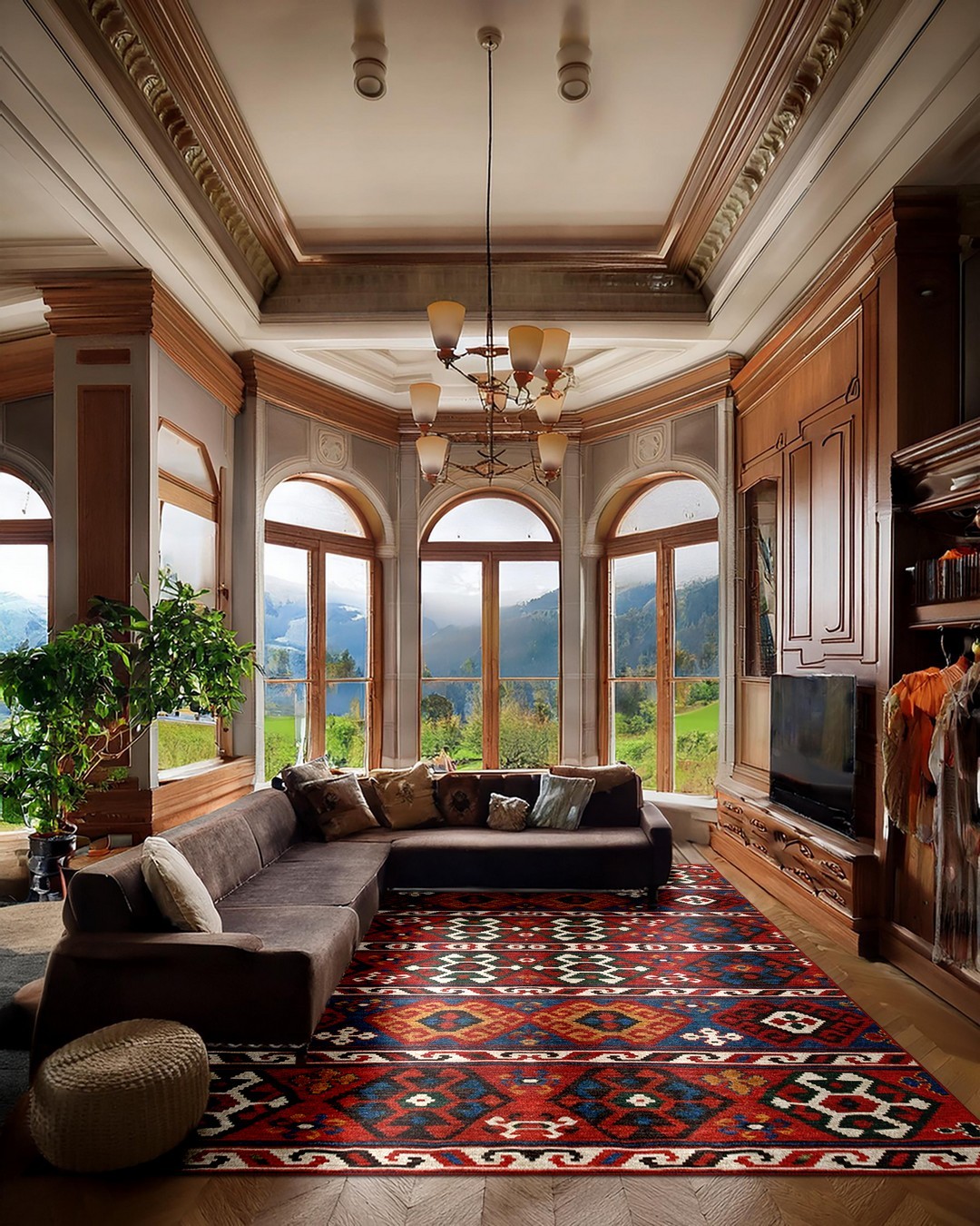 Montis Halı Vivere 35022 Bordo Dokuma Taban Etnik Kilim Halı