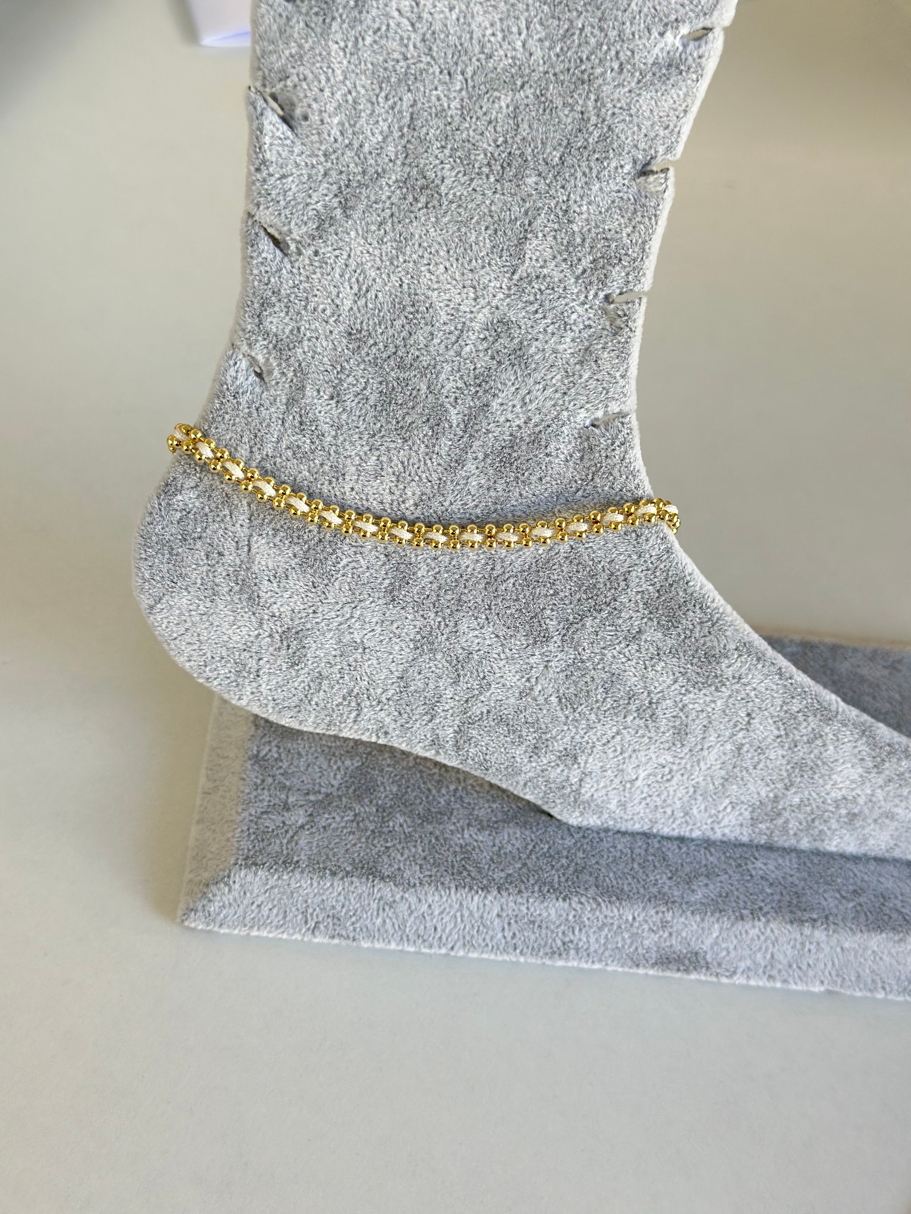 Gold Topçuk Beyaz İp Halhal