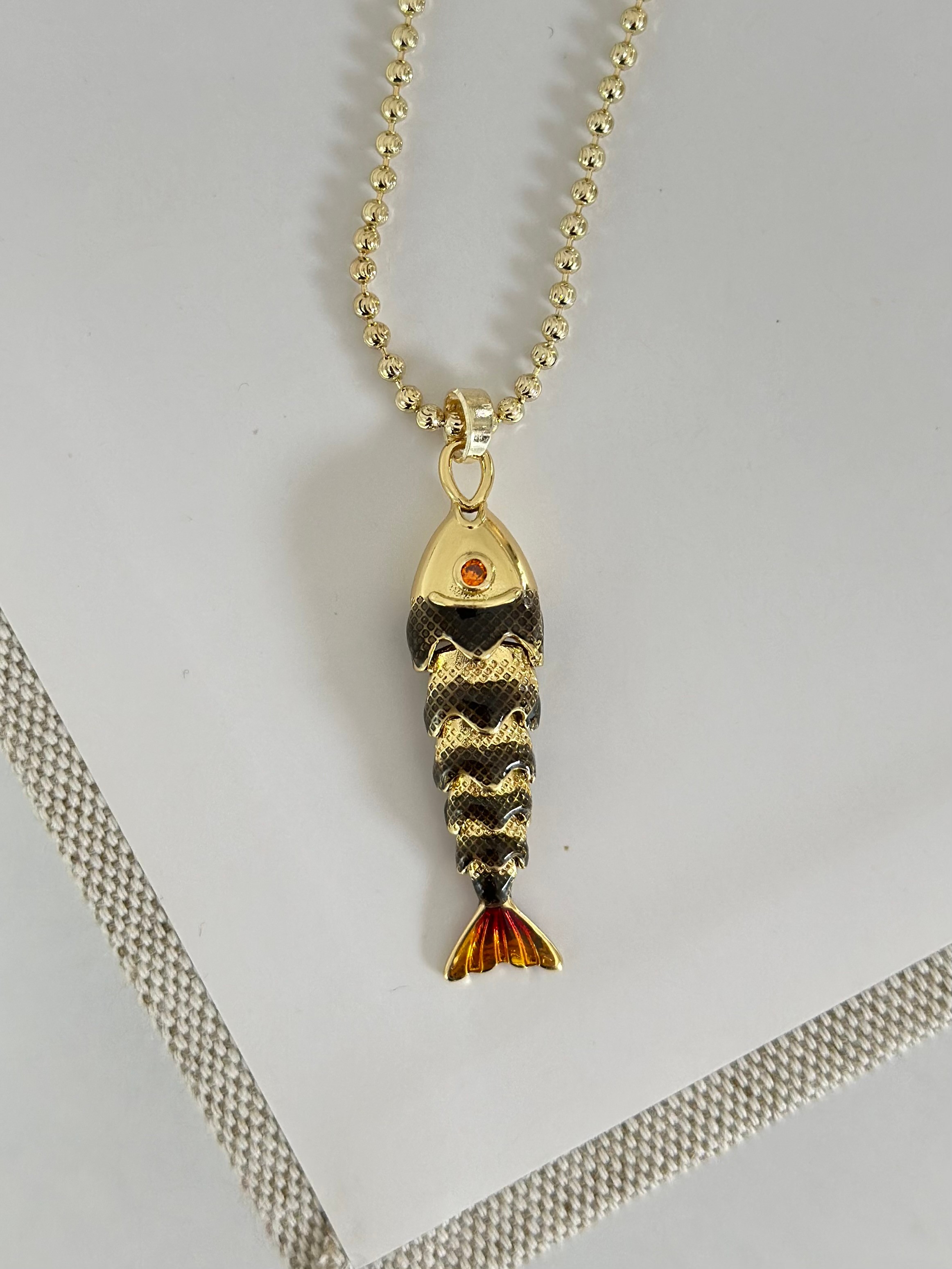 Siyah Gold Topçuk Zincir Balık Kolye