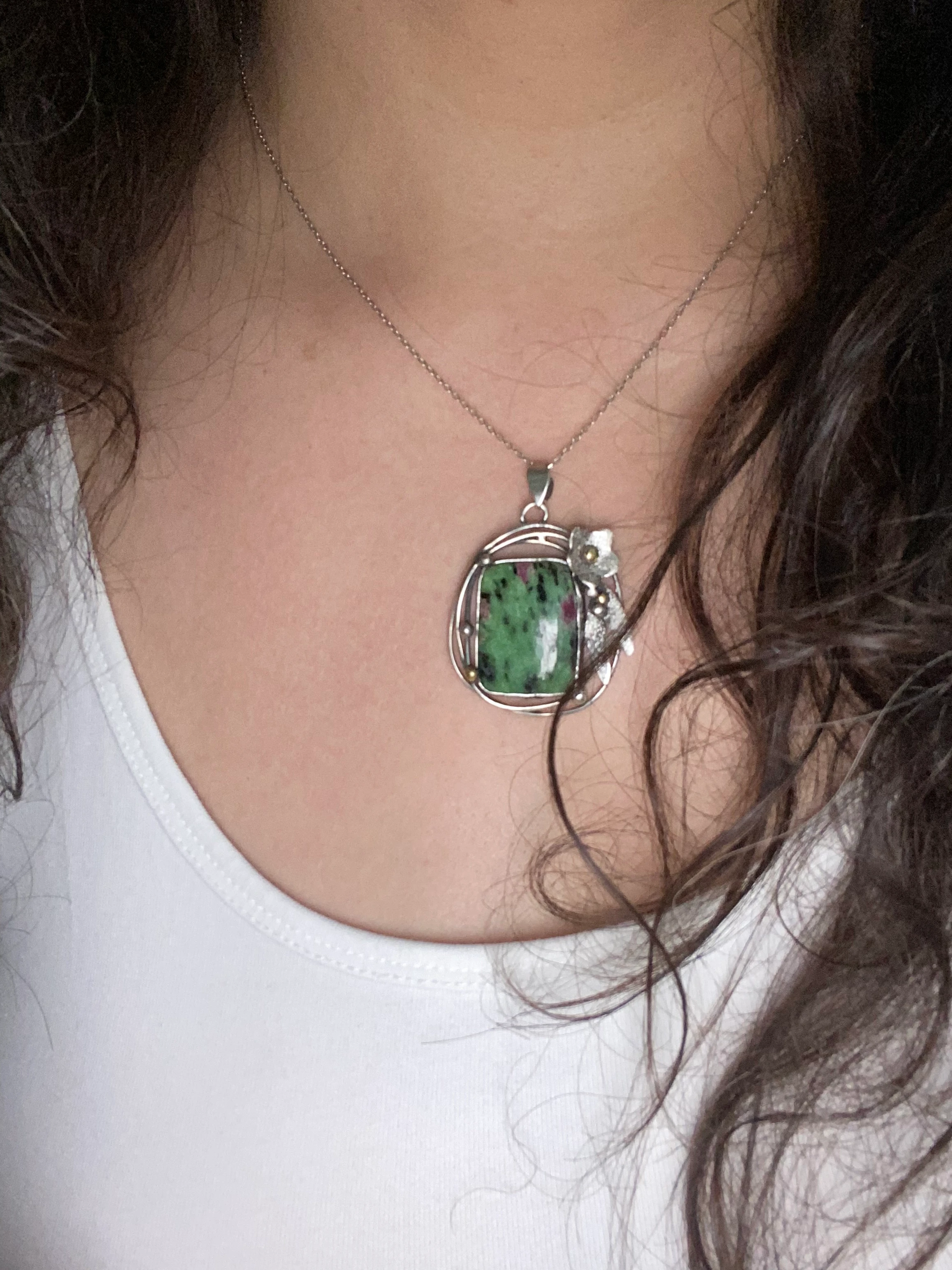 Ruby Zoisit & Pirinç Detaylı Gümüş Kolye - Doğanın İzi - İmza Tasarım