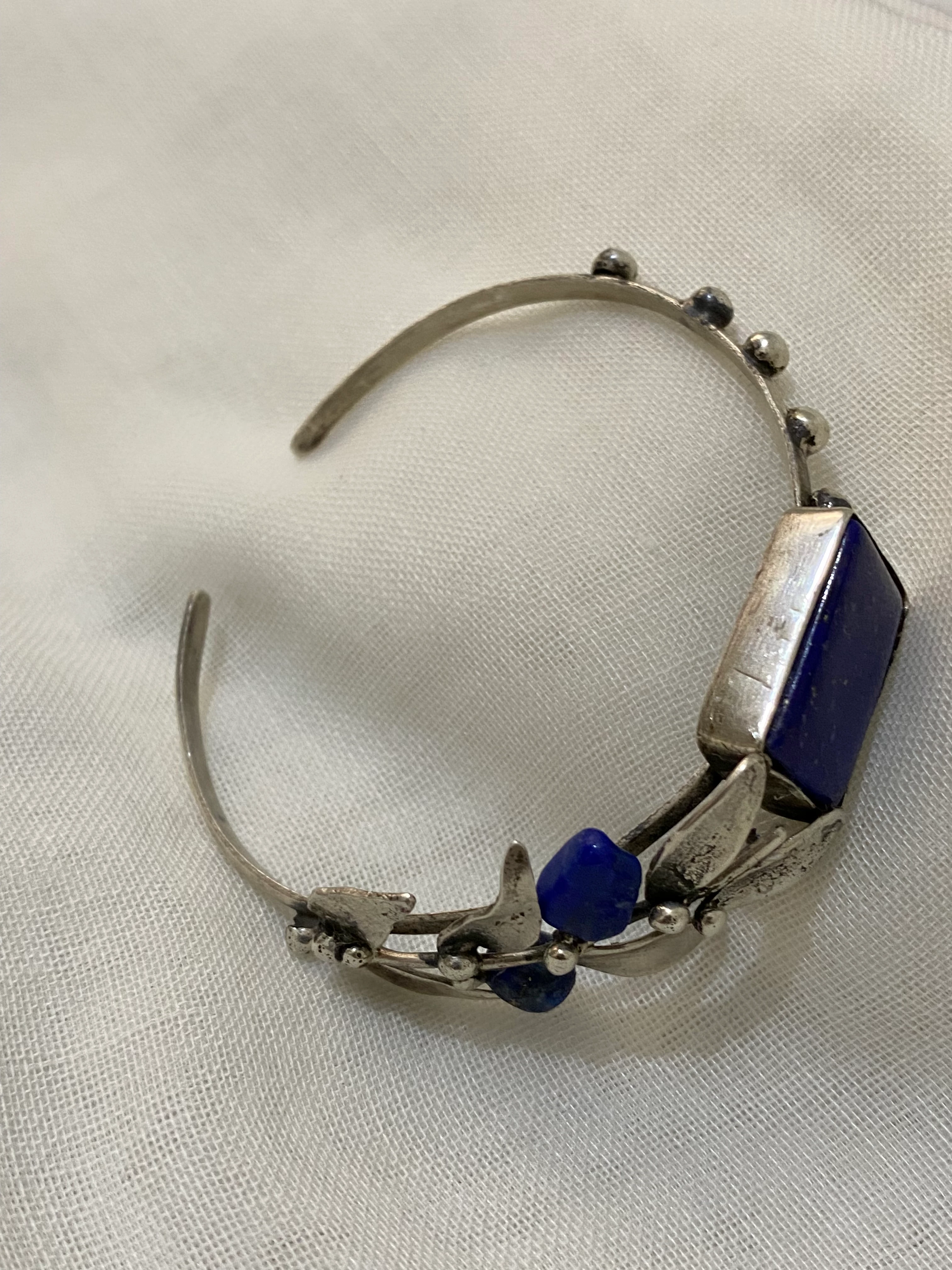 Lapis Lazuli Taşlı El Yapımı Gümüş Kelepçe Bileklik 