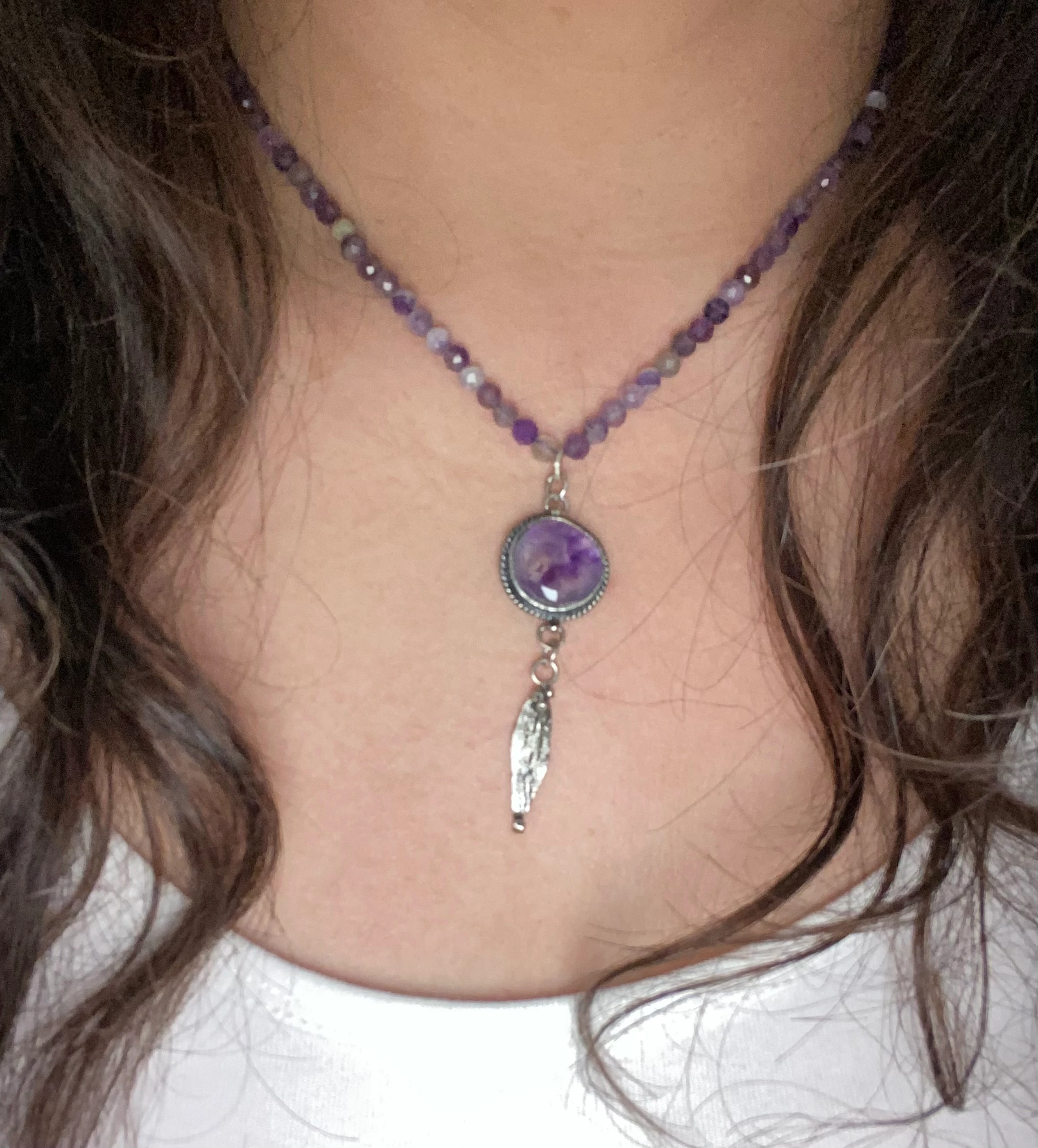 Ametist Taşlı Yaprak Detaylı Gümüş Kolye – Arife Deveci İmza Tasarım