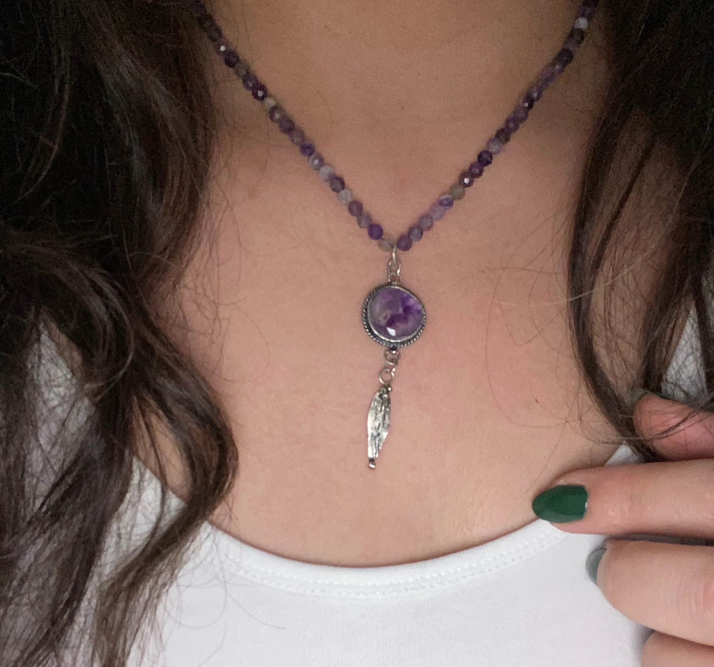 Ametist Taşlı Yaprak Detaylı Gümüş Kolye – Arife Deveci İmza Tasarım