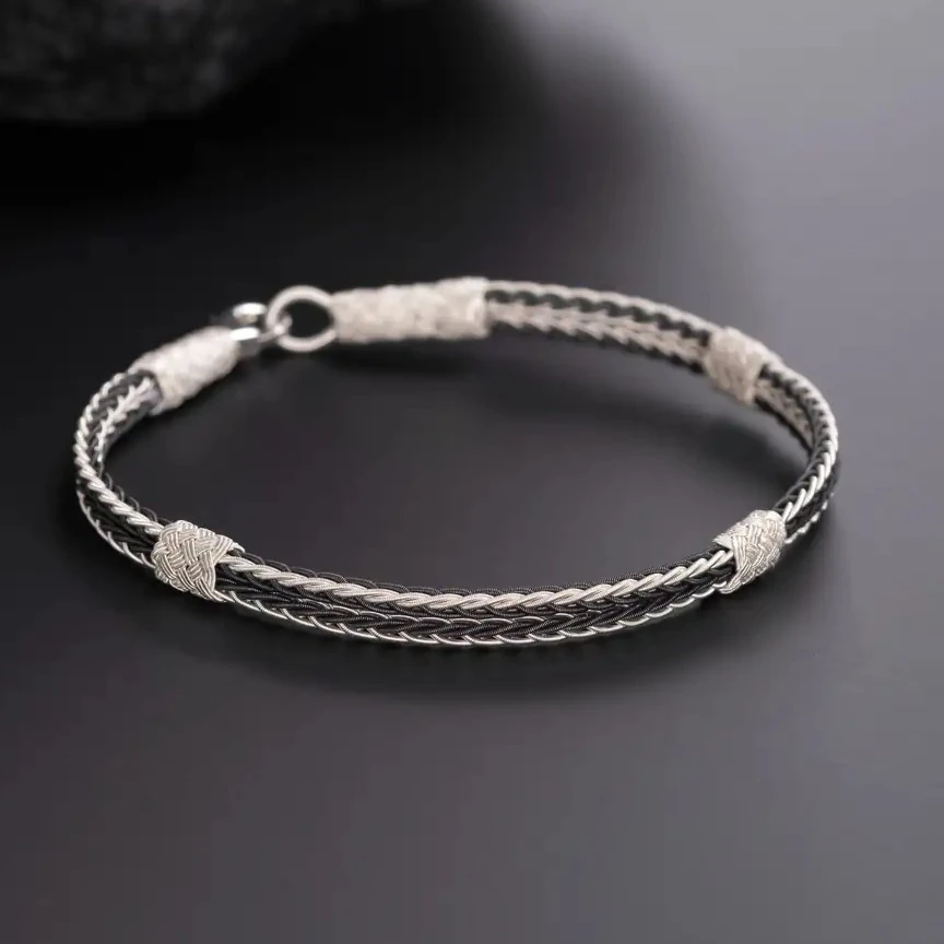 El Örgüsü 999 Ayar Gümüş Kazaziye - Siyah Beyaz Tasarım