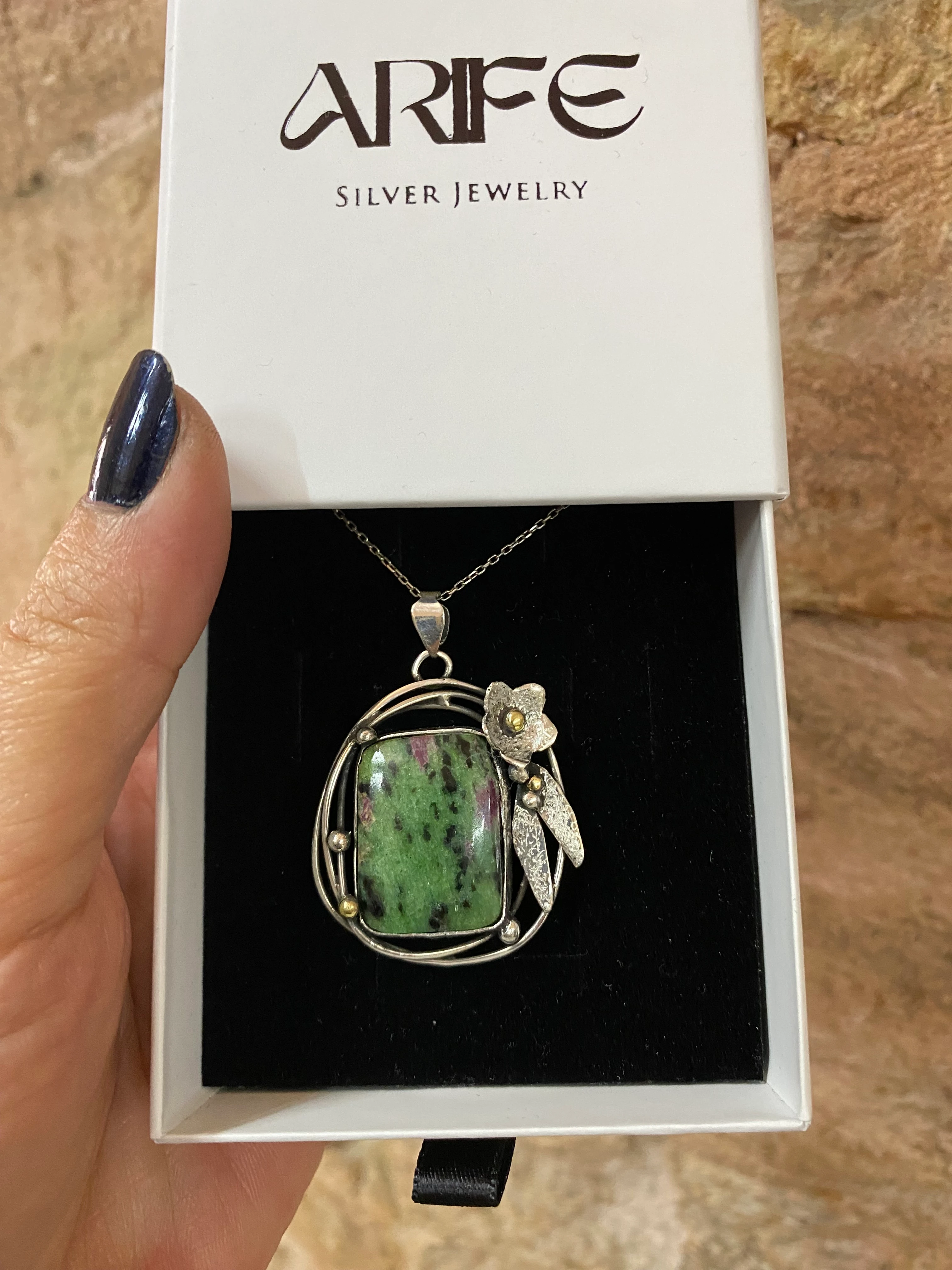 Ruby Zoisit & Pirinç Detaylı Gümüş Kolye - Doğanın İzi - İmza Tasarım