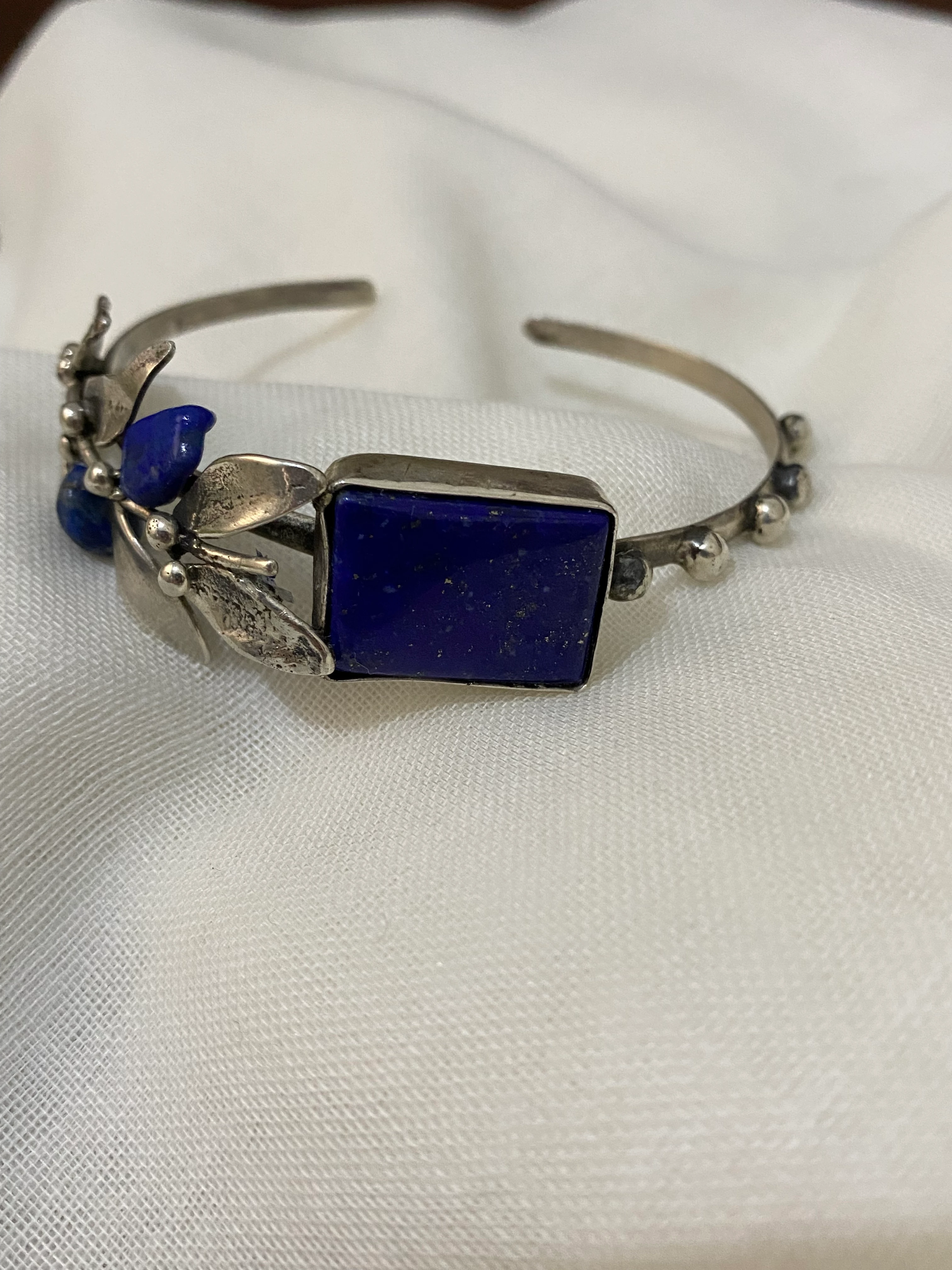 Lapis Lazuli Taşlı El Yapımı Gümüş Kelepçe Bileklik 