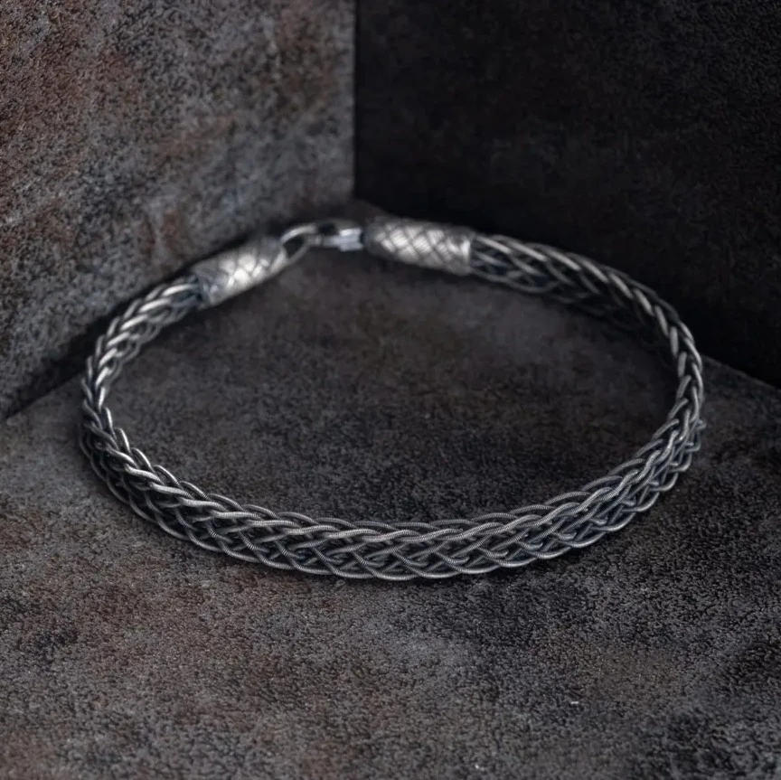 El Örgüsü 999 Ayar Saf Gümüş Kazaziye Bileklik - Maskülen Tasarım