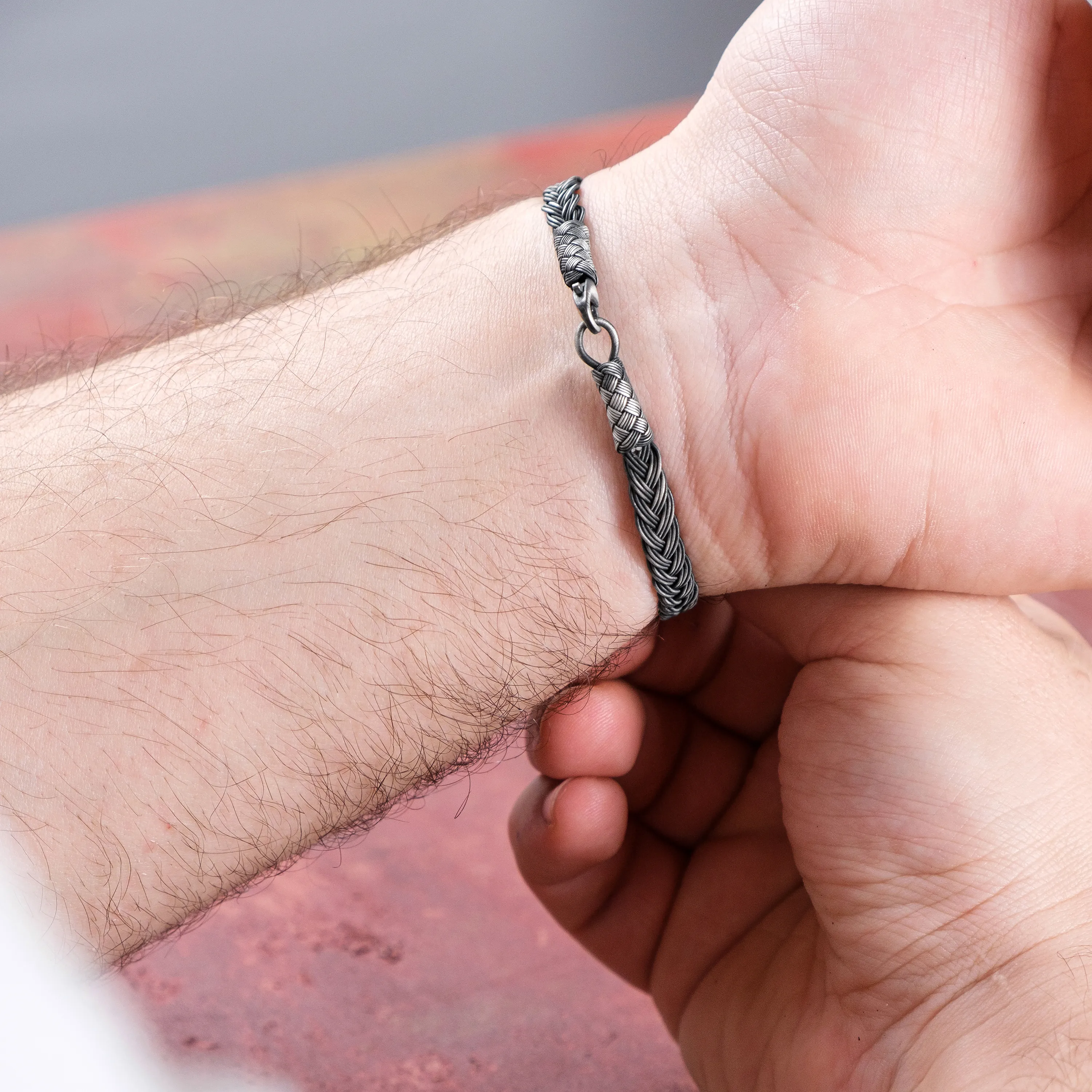 El Örgüsü 999 Ayar Saf Gümüş Bileklik - Siyah Oksitli Tasarım