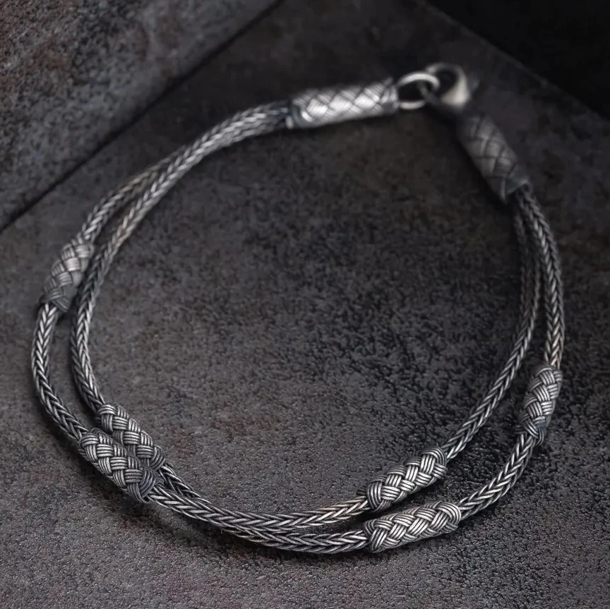 El Örgüsü 999 Ayar Saf Gümüş Bileklik - Katmanlı Zincir Form