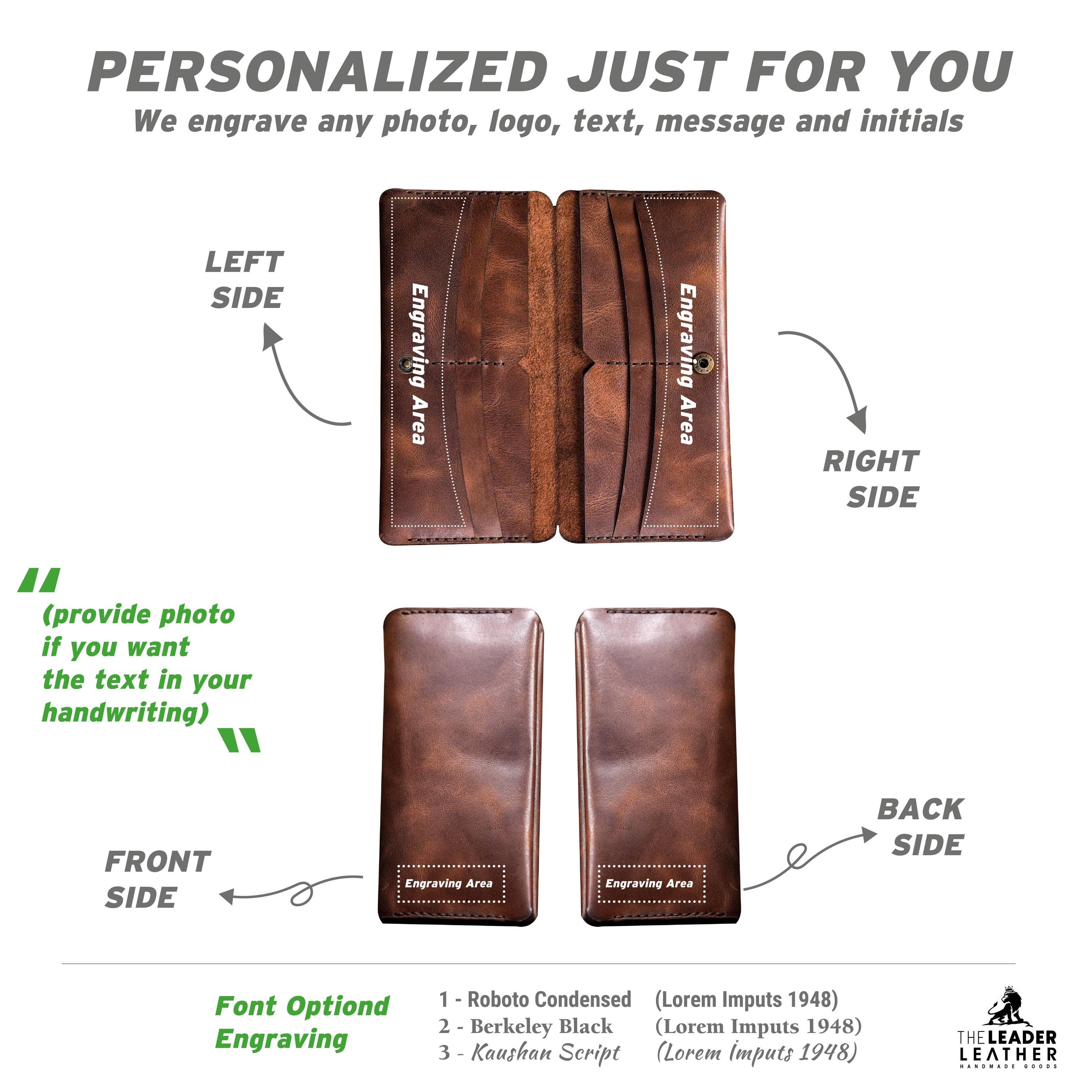 Leather Long Wallet / Personalized Name and Logo Engraving / Special Gift for Loved Ones / Personalized / Monogrammed Wallet