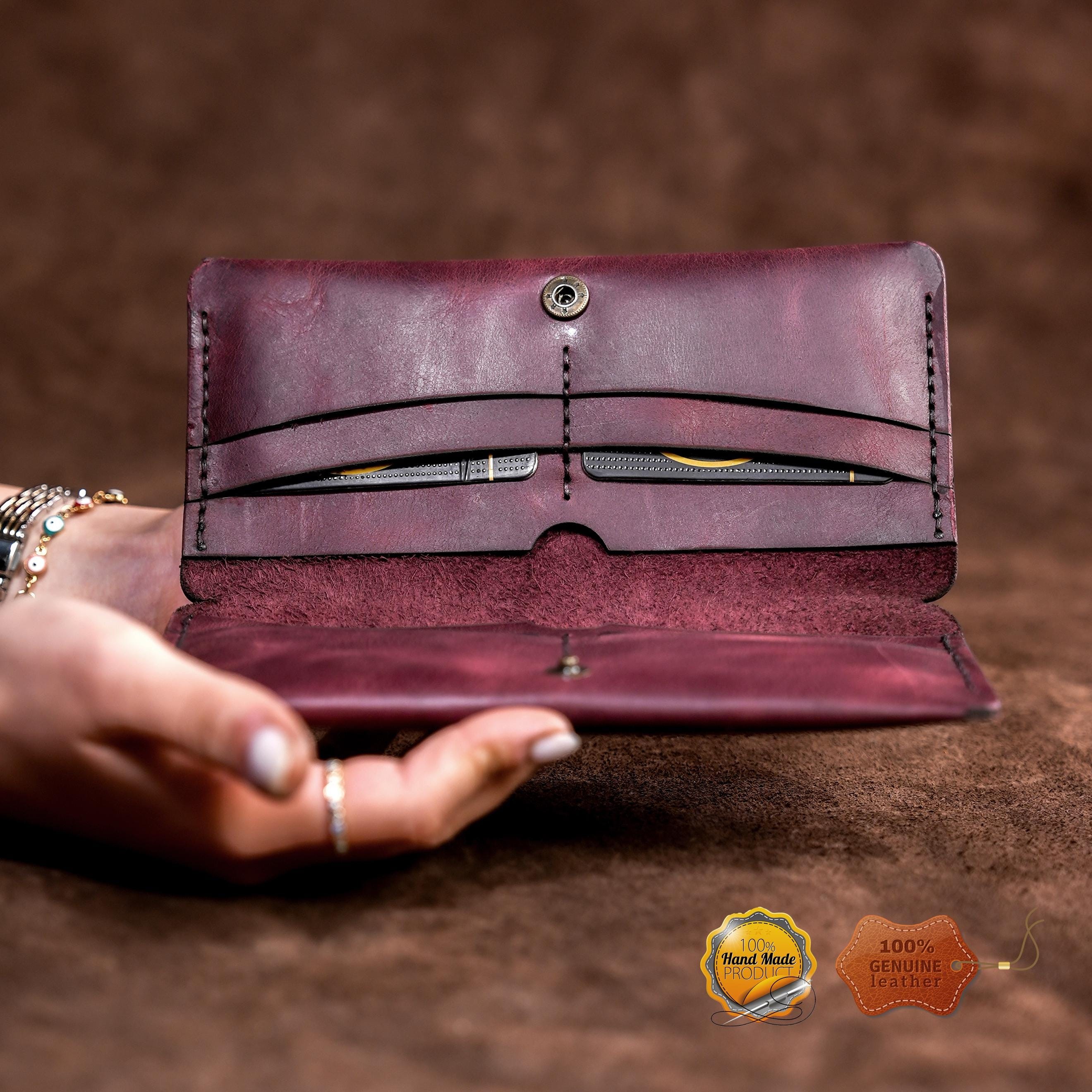 Leather Long Wallet / Personalized Name and Logo Engraving / Special Gift for Loved Ones / Personalized / Monogrammed Wallet