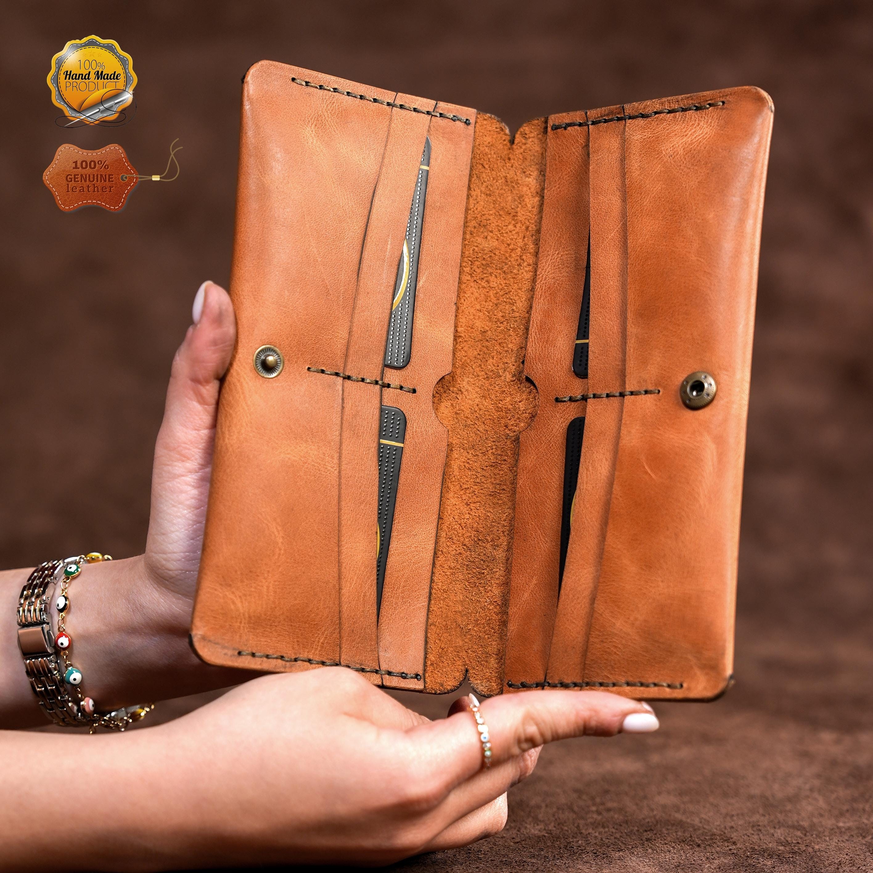 Leather Long Wallet / Personalized Name and Logo Engraving / Special Gift for Loved Ones / Personalized / Monogrammed Wallet