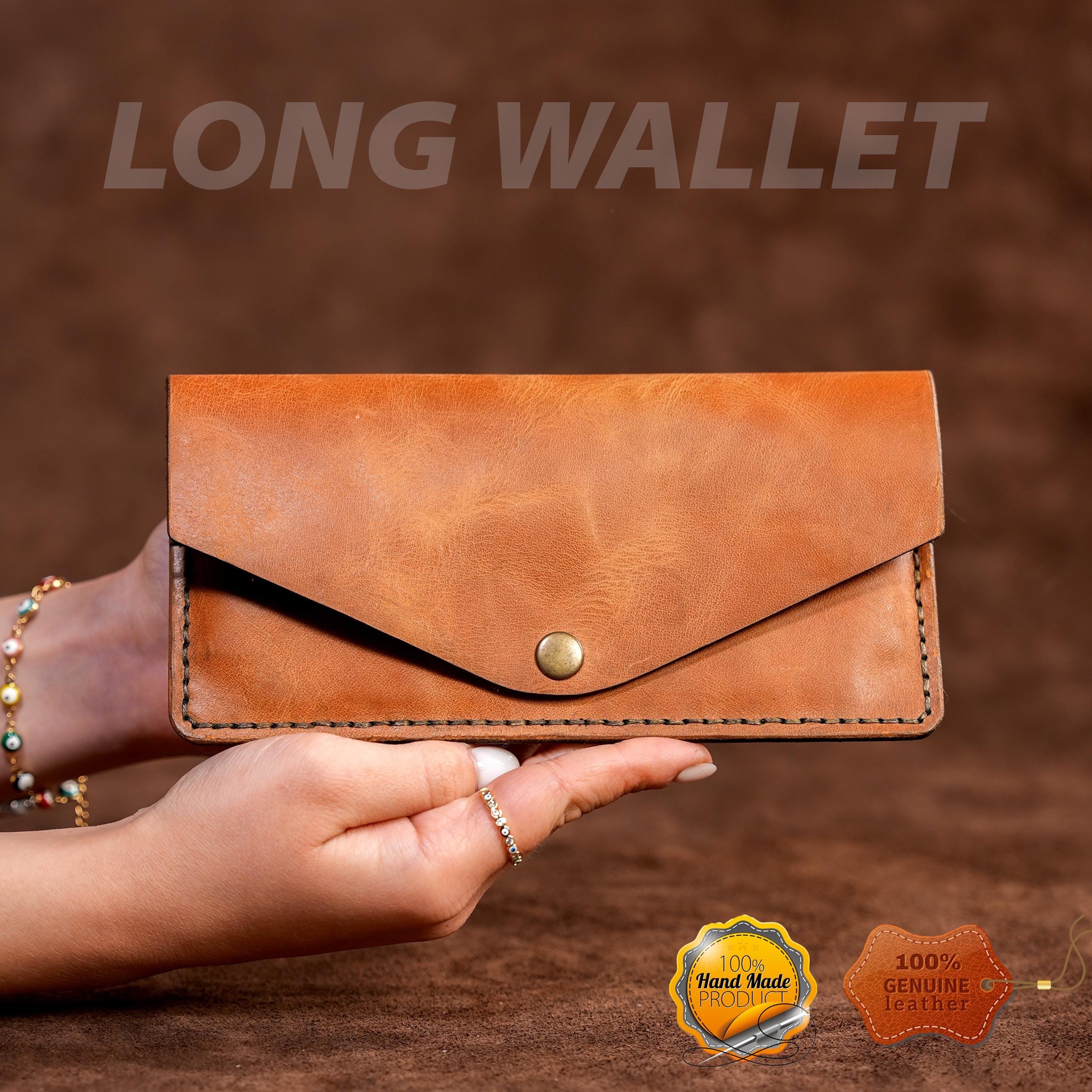 Leather Long Wallet / Handmade / Personalized Name and Logo Engraving / Special Gift for Loved Ones / Personalized / Monogrammed Wallet