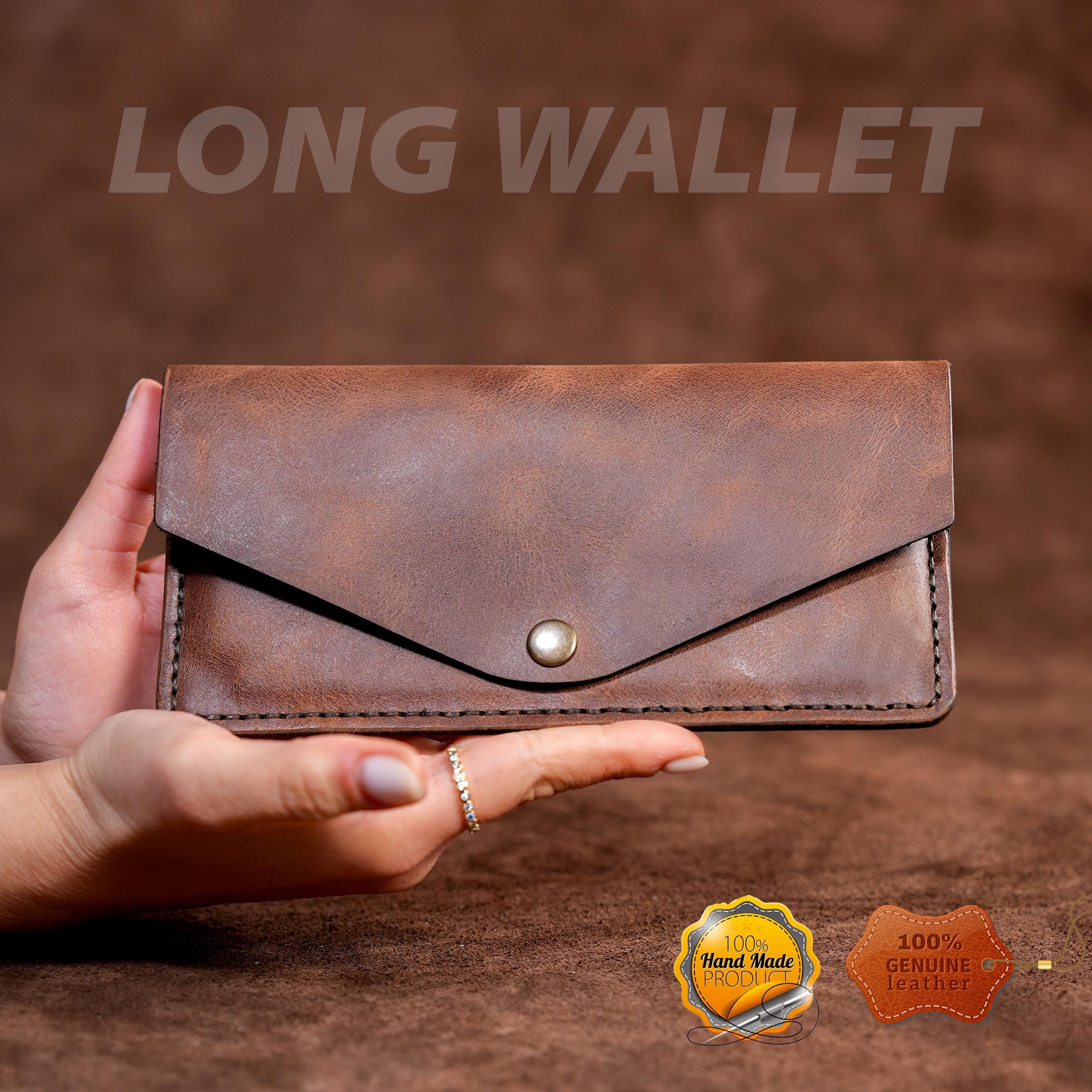 Leather Long Wallet / Handmade / Personalized Name and Logo Engraving / Special Gift for Loved Ones / Personalized / Monogrammed Wallet