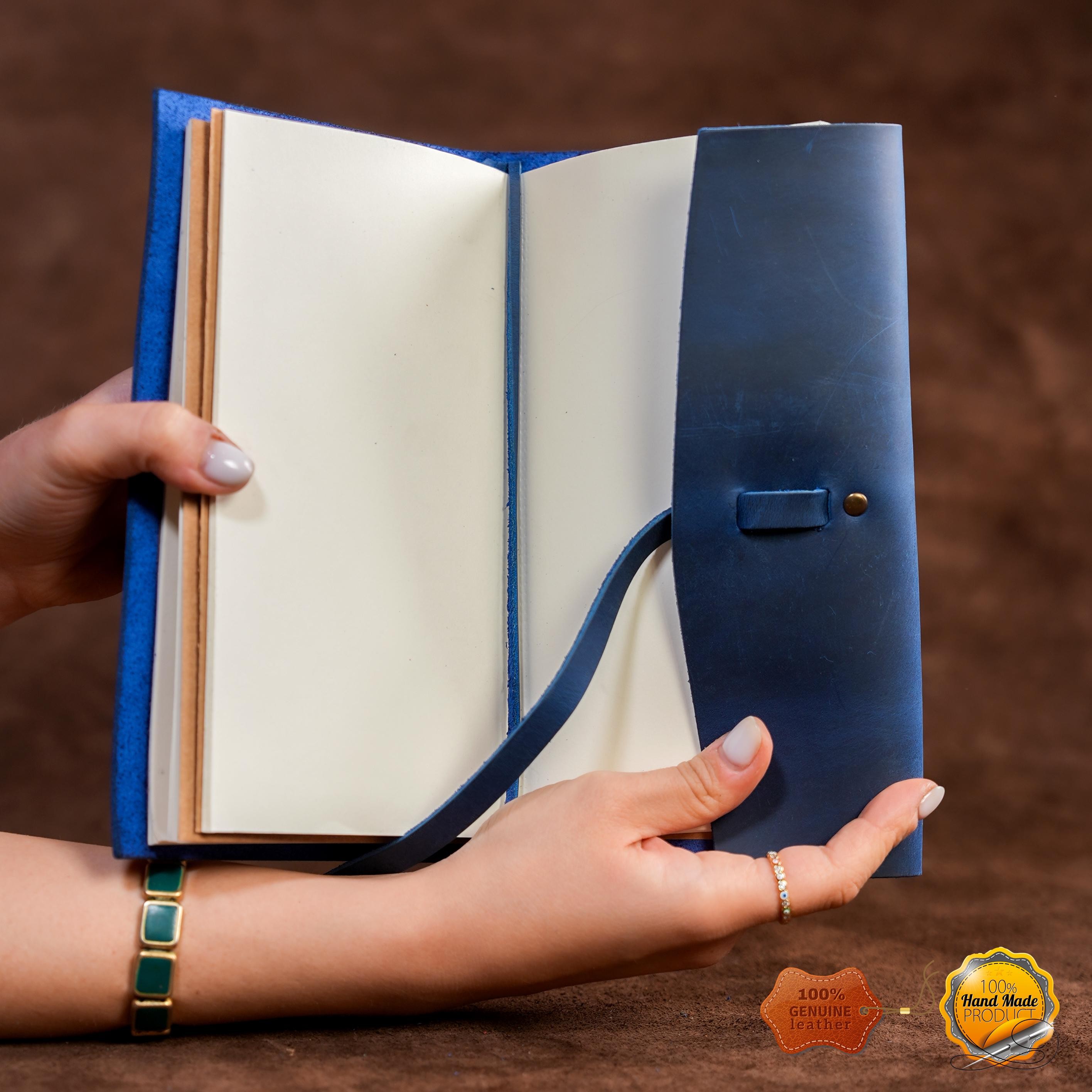 Personalized Leather Journal Notebook, 21x12 cm Leather Bound Notebook, Unlined or Blank 2 Pieces Sketchbook, Gift for Men Women