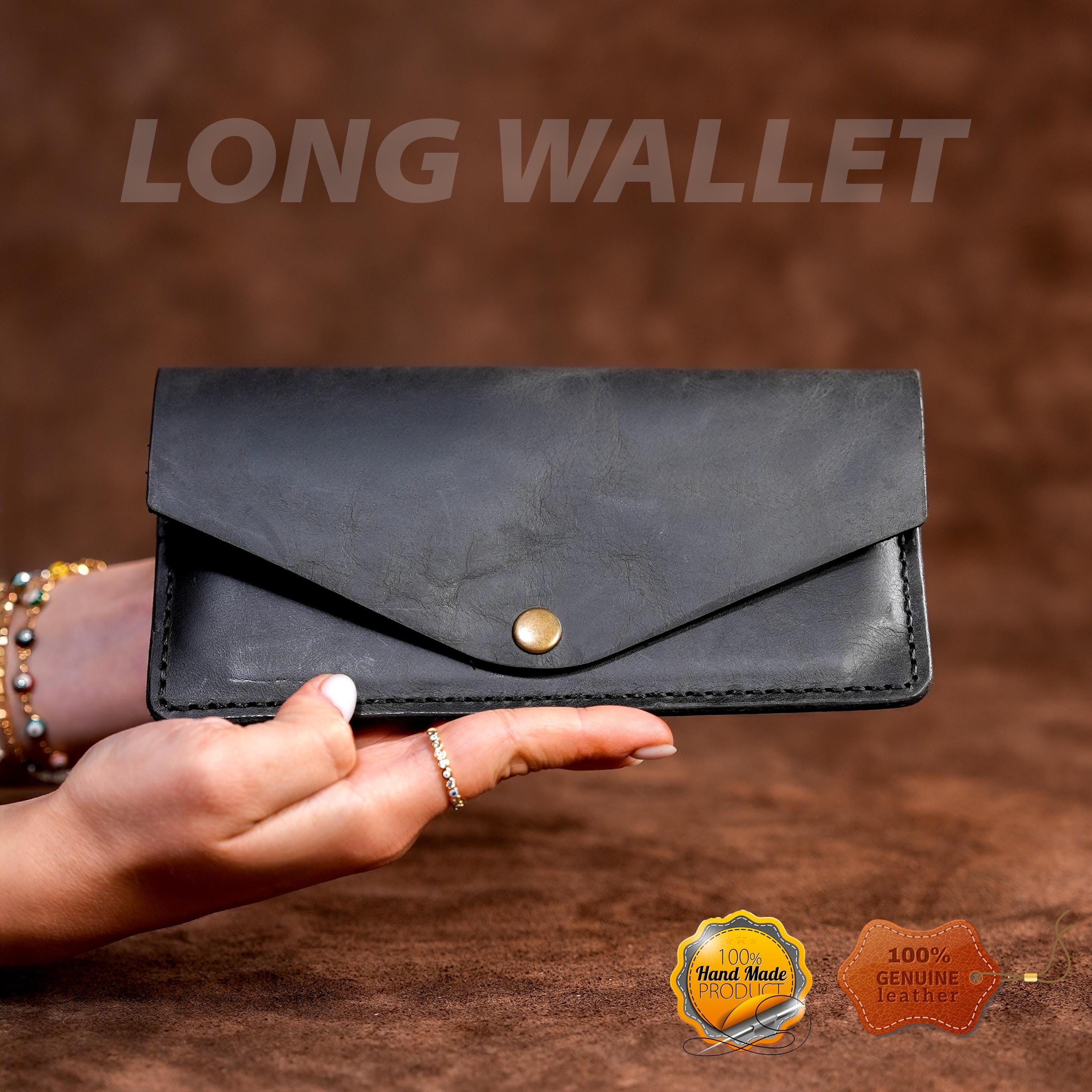 Leather Long Wallet / Handmade / Personalized Name and Logo Engraving / Special Gift for Loved Ones / Personalized / Monogrammed Wallet