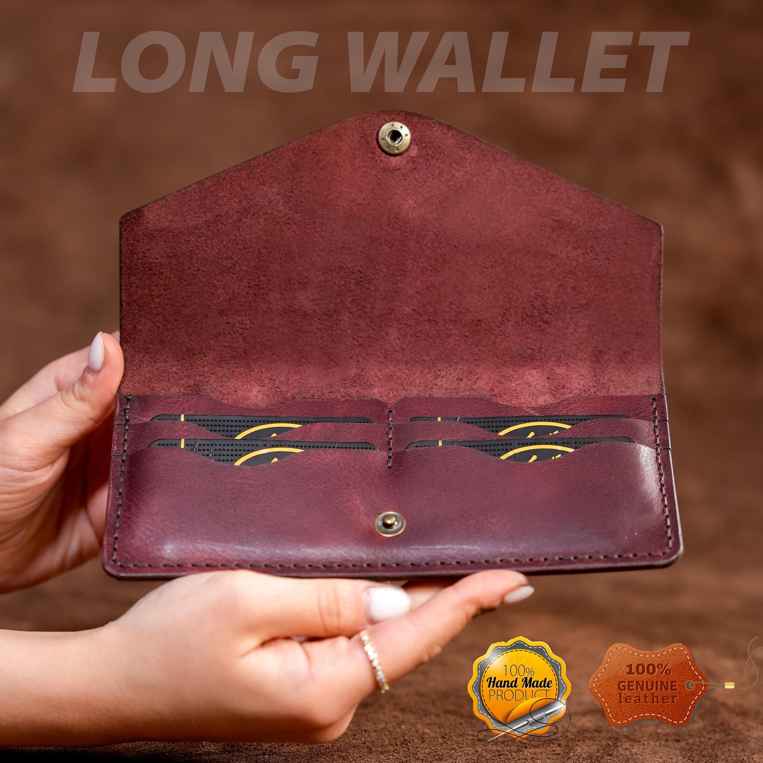 Leather Long Wallet / Handmade / Personalized Name and Logo Engraving / Special Gift for Loved Ones / Personalized / Monogrammed Wallet
