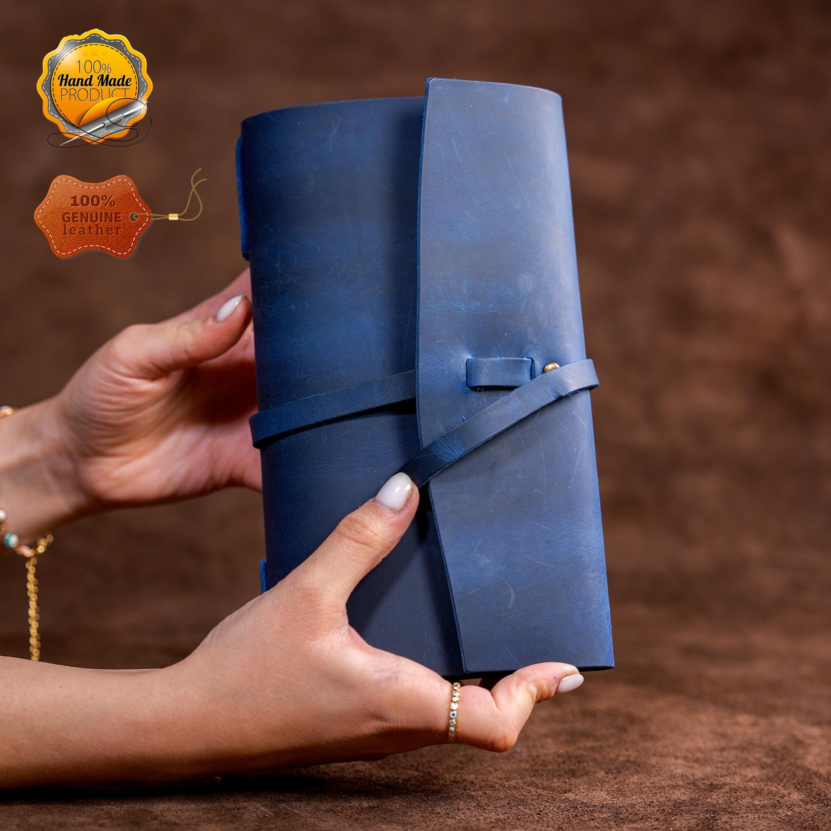 Personalized Leather Journal Notebook, 21x12 cm Leather Bound Notebook, Unlined or Blank 2 Pieces Sketchbook, Gift for Men Women