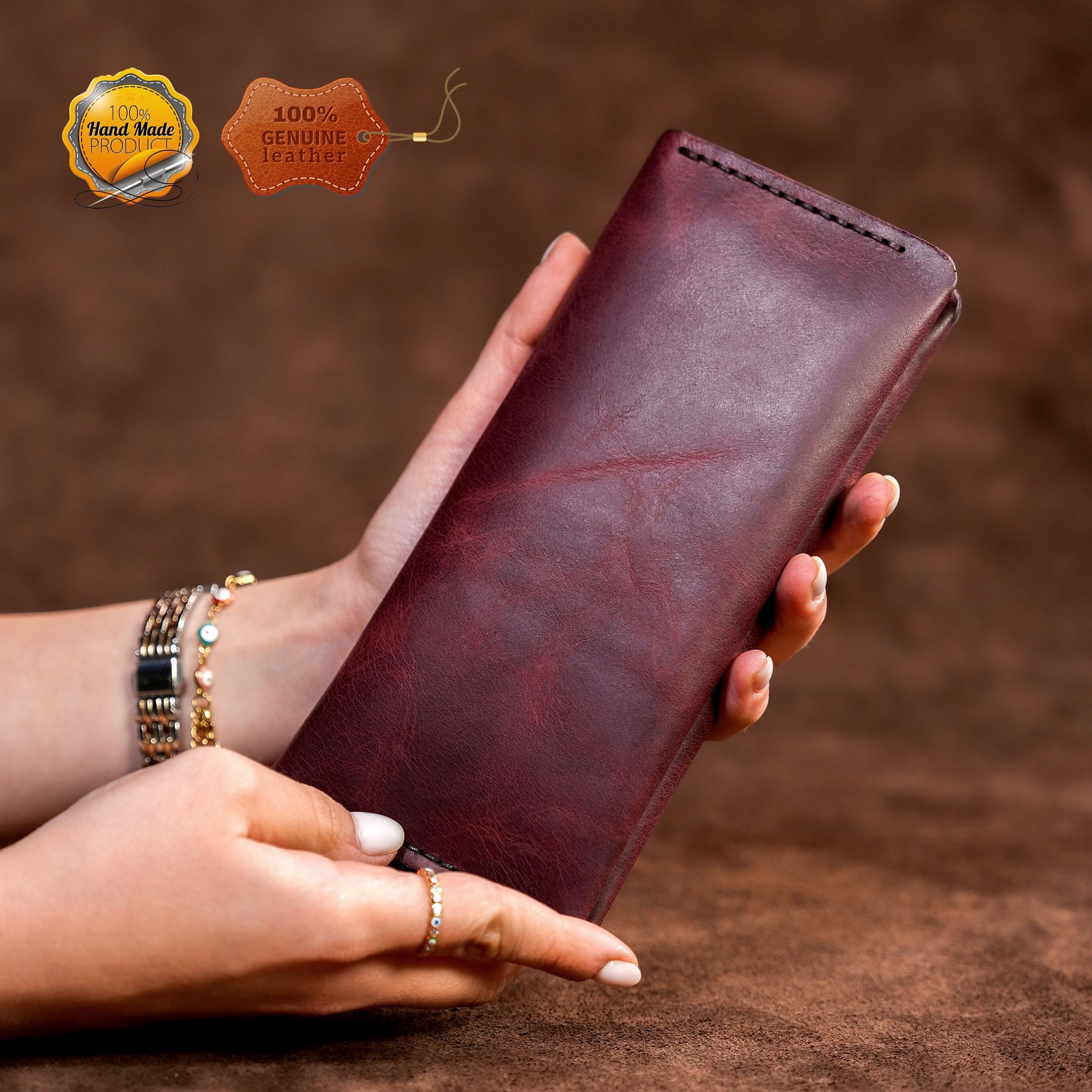 Leather Long Wallet / Personalized Name and Logo Engraving / Special Gift for Loved Ones / Personalized / Monogrammed Wallet