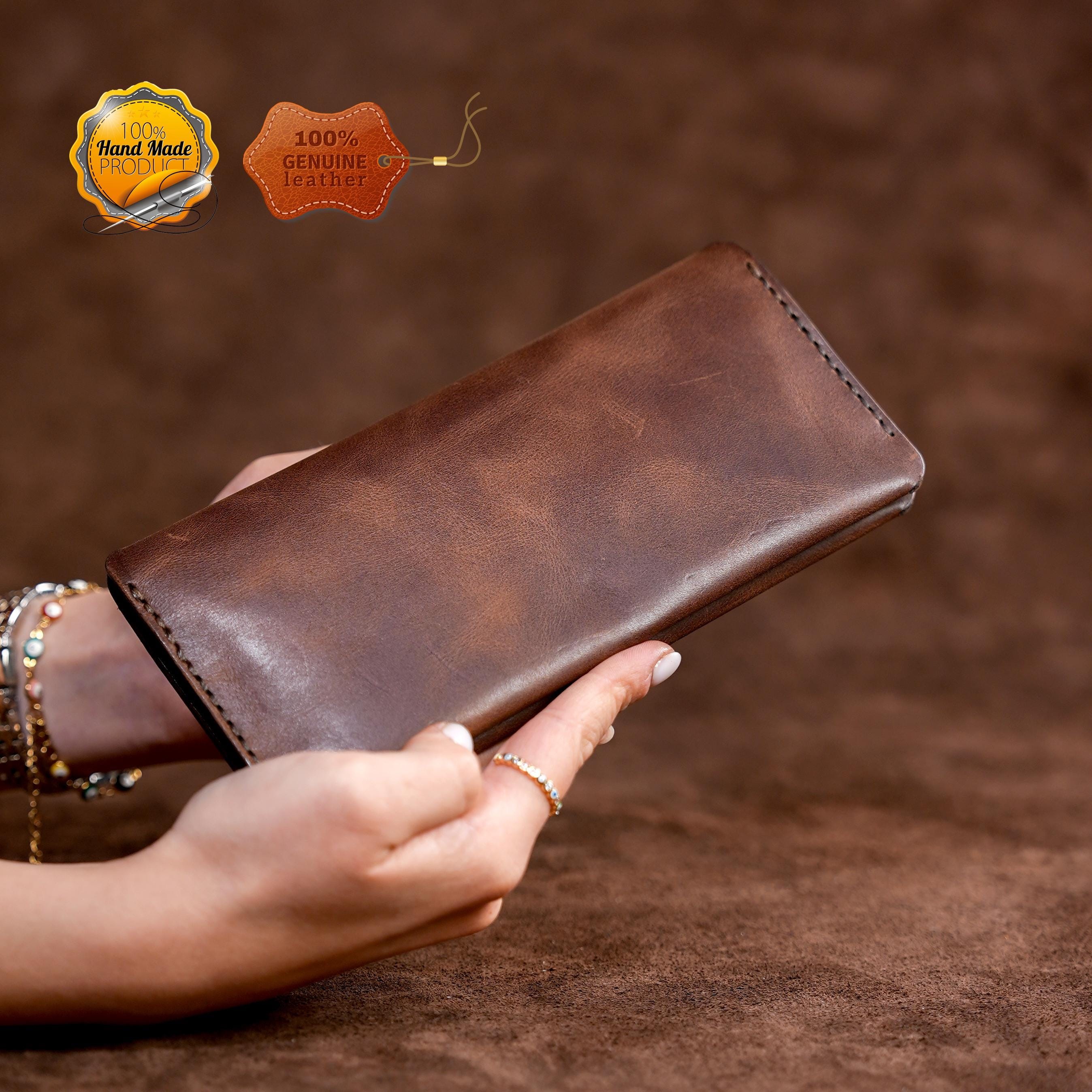 Leather Long Wallet / Personalized Name and Logo Engraving / Special Gift for Loved Ones / Personalized / Monogrammed Wallet