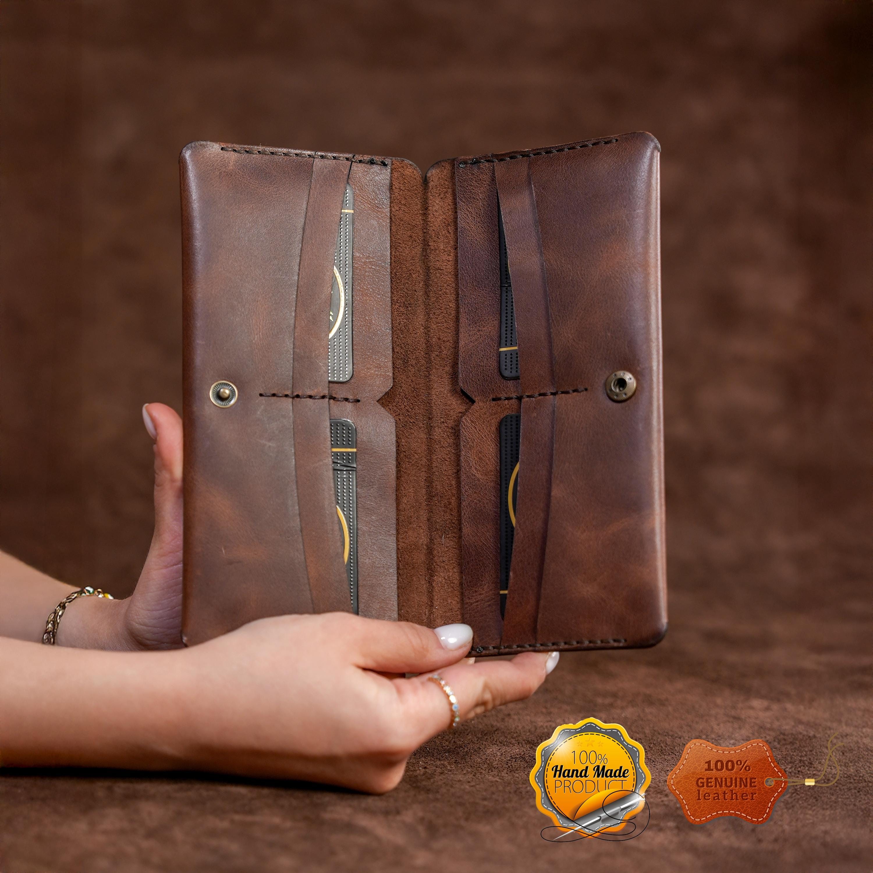 Leather Long Wallet / Personalized Name and Logo Engraving / Special Gift for Loved Ones / Personalized / Monogrammed Wallet