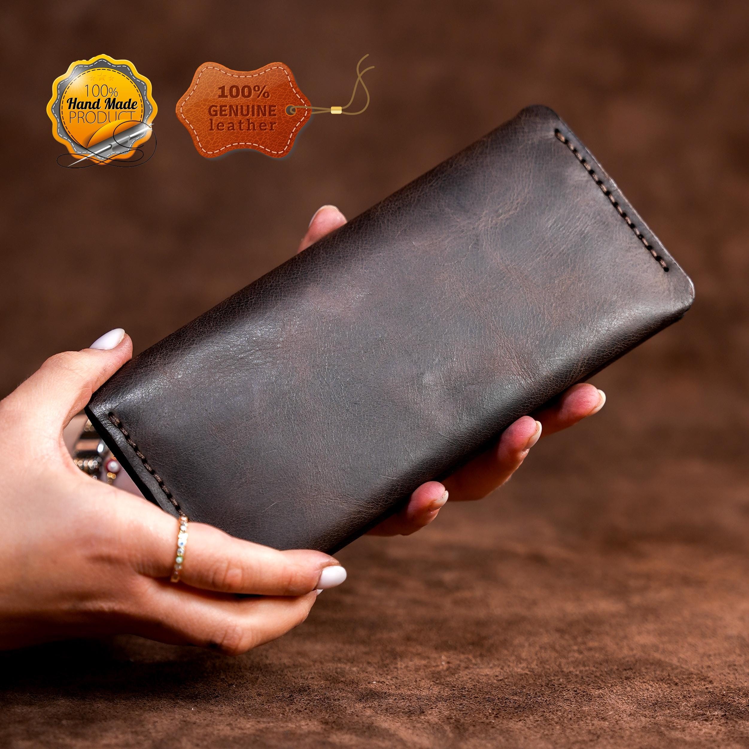 Leather Long Wallet / Personalized Name and Logo Engraving / Special Gift for Loved Ones / Personalized / Monogrammed Wallet