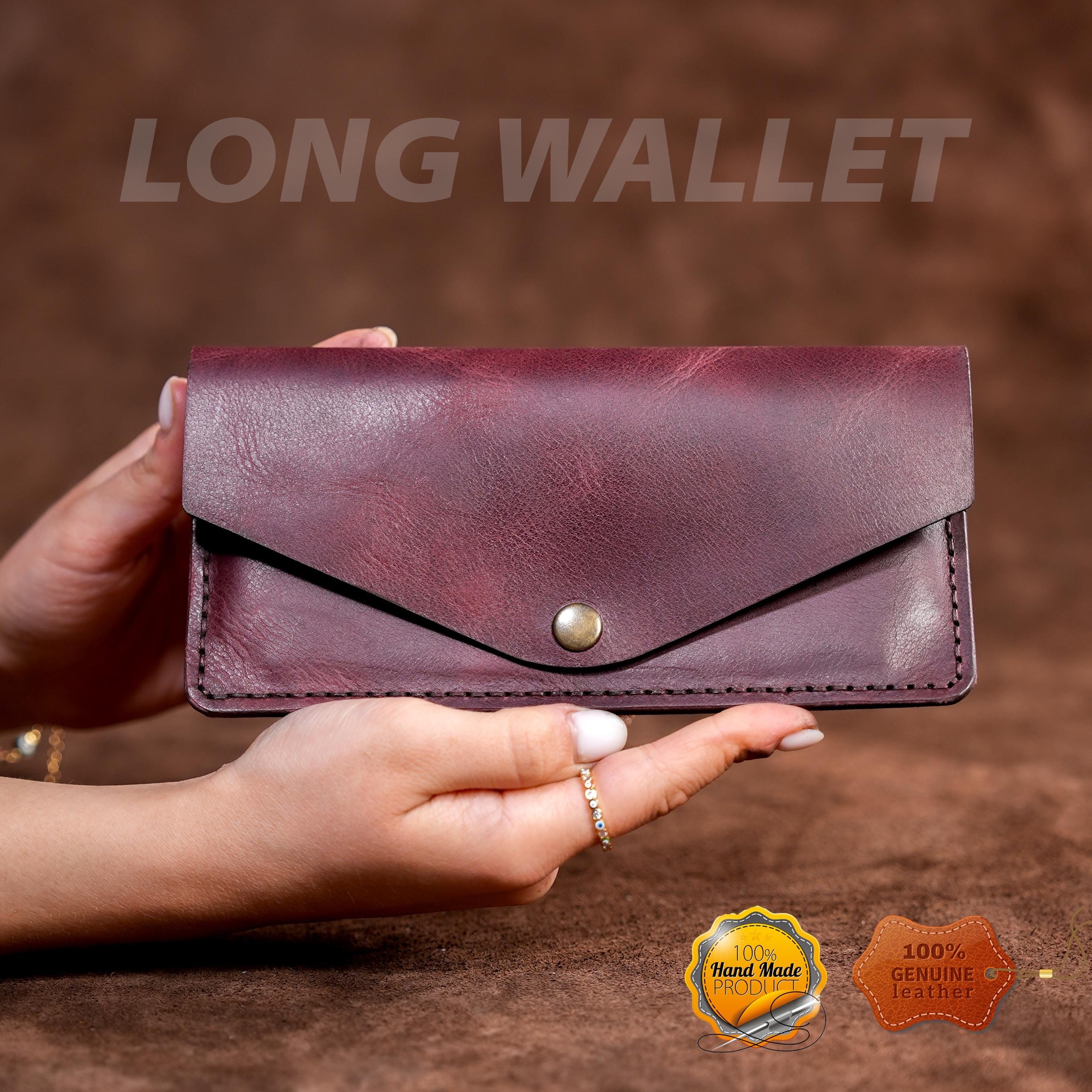 Leather Long Wallet / Handmade / Personalized Name and Logo Engraving / Special Gift for Loved Ones / Personalized / Monogrammed Wallet