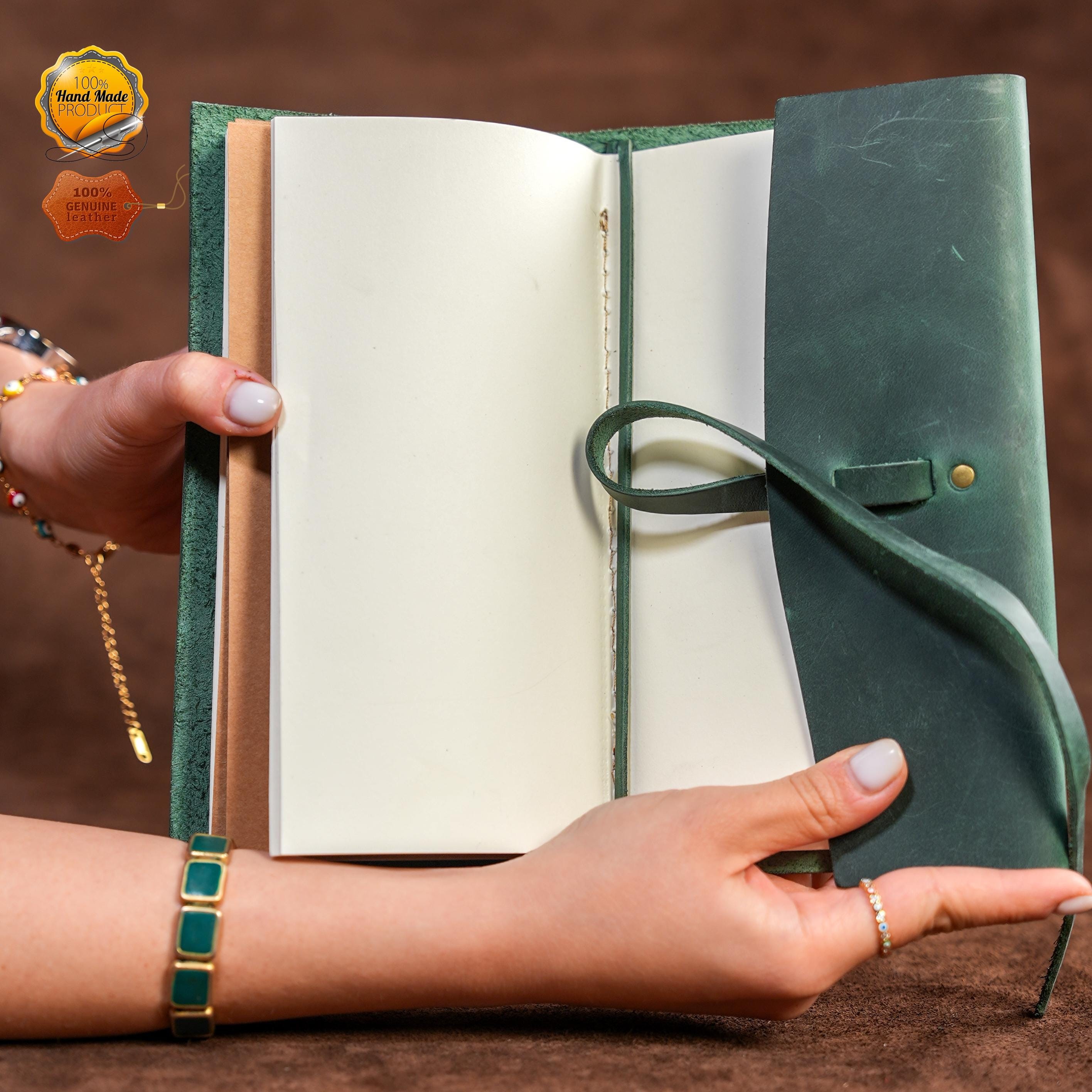 Personalized Leather Journal, Notebook, 21x12 cm Leather Bound Notebook, Unlined or Blank 2 Pieces Sketchbook, Gift for Men Women