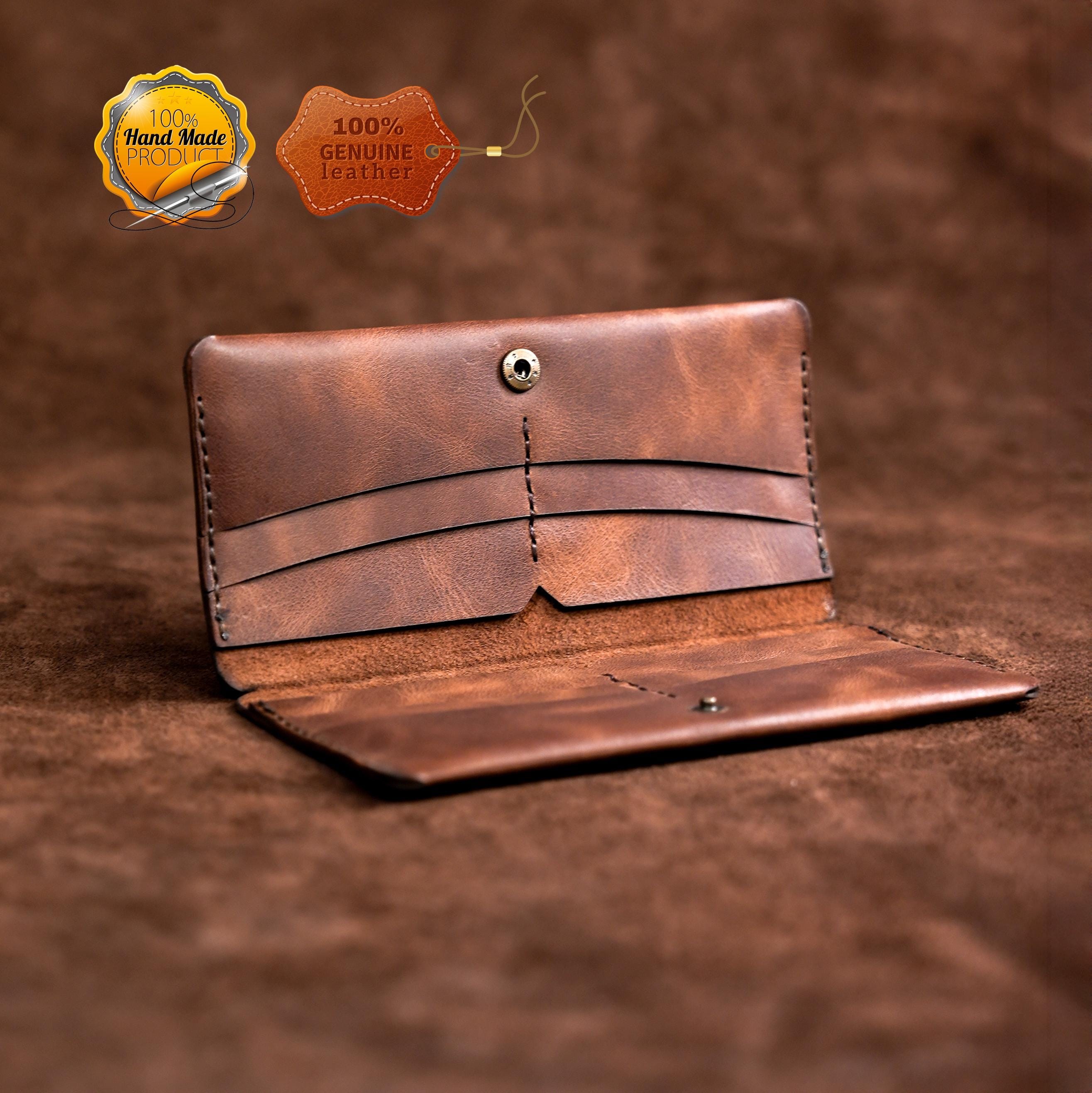 Leather Long Wallet / Personalized Name and Logo Engraving / Special Gift for Loved Ones / Personalized / Monogrammed Wallet