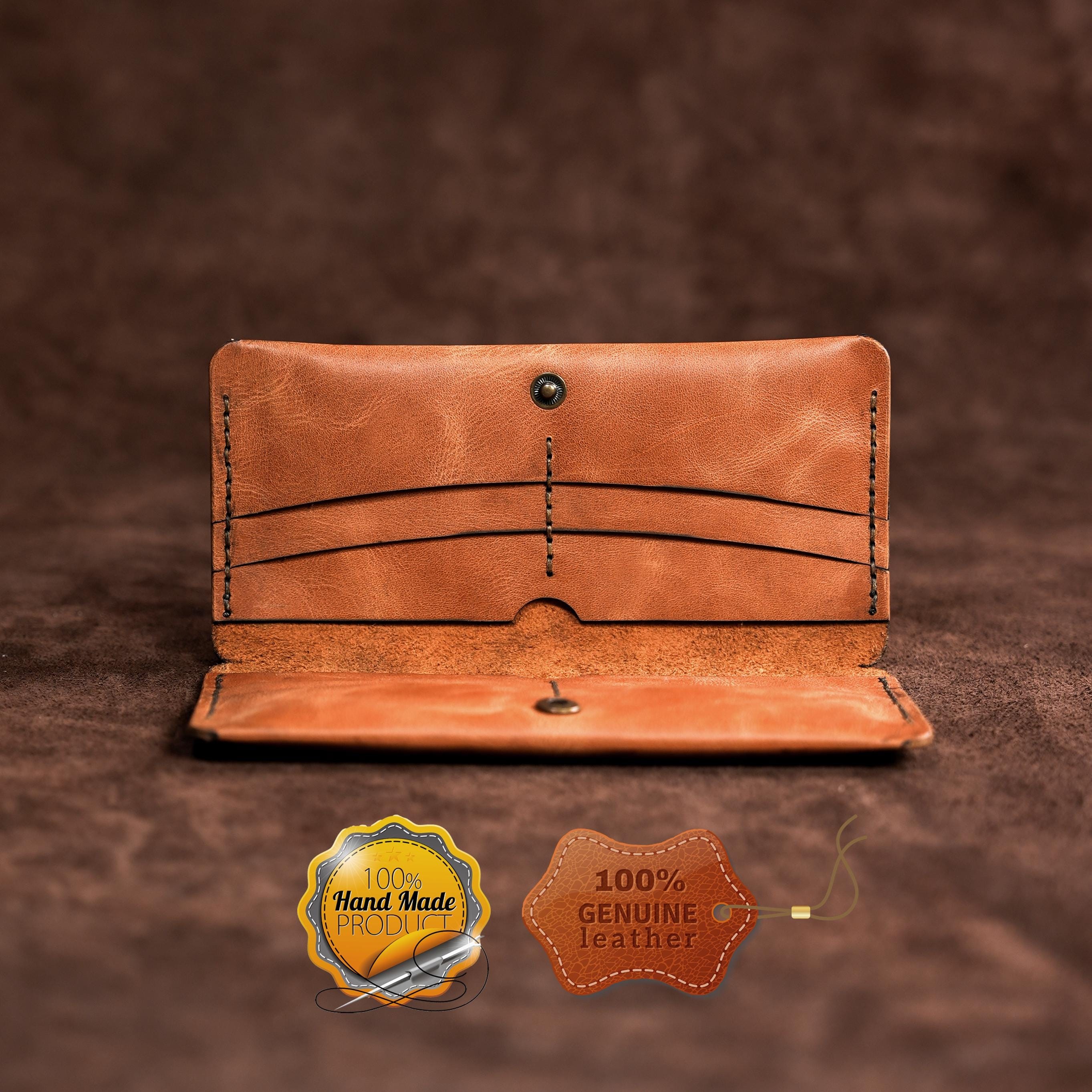 Leather Long Wallet / Personalized Name and Logo Engraving / Special Gift for Loved Ones / Personalized / Monogrammed Wallet