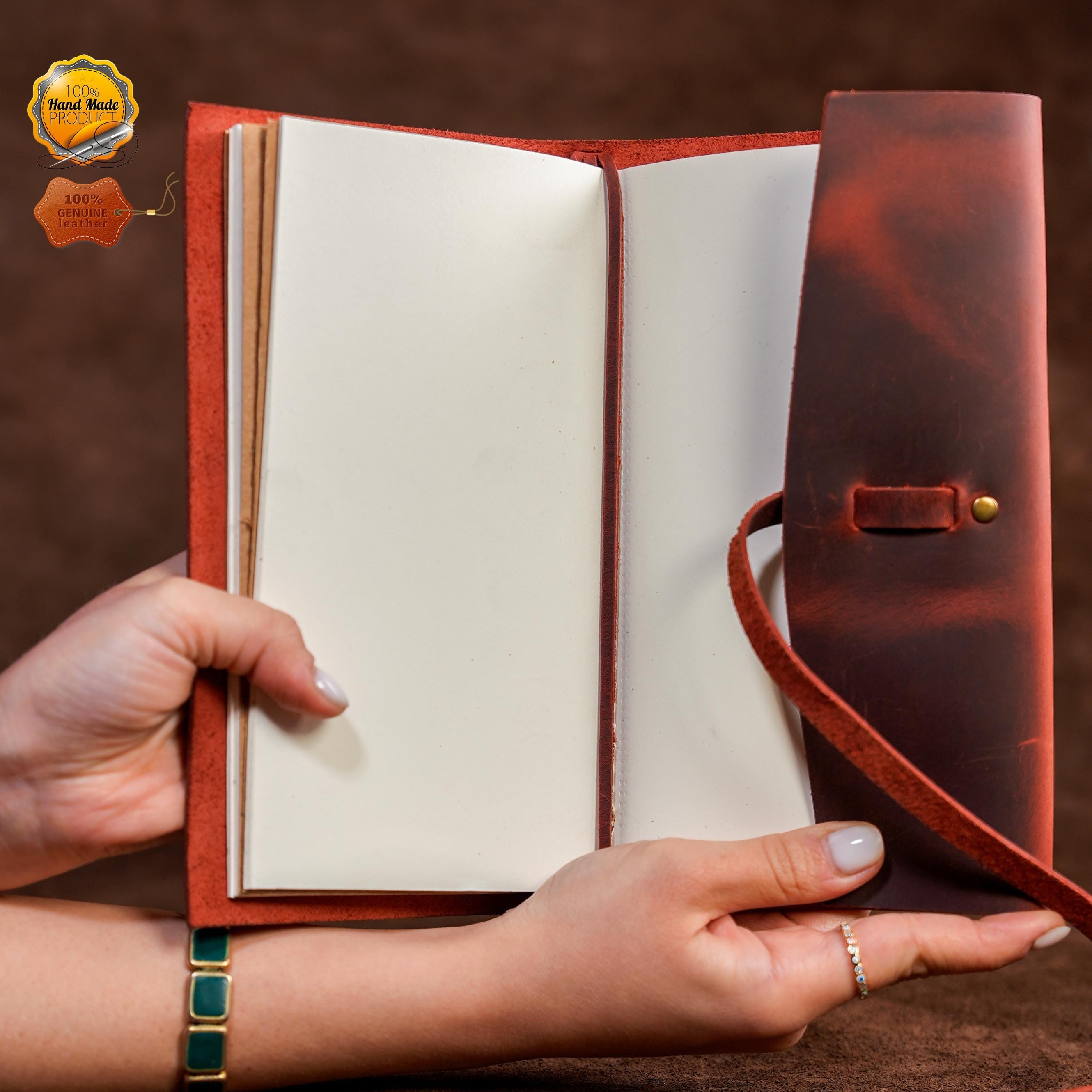 Personalized Leather Journal, Notebook, 21x12 cm Leather Bound Notebook, Unlined or Blank 2 Pieces Sketchbook, Gift for Men Women