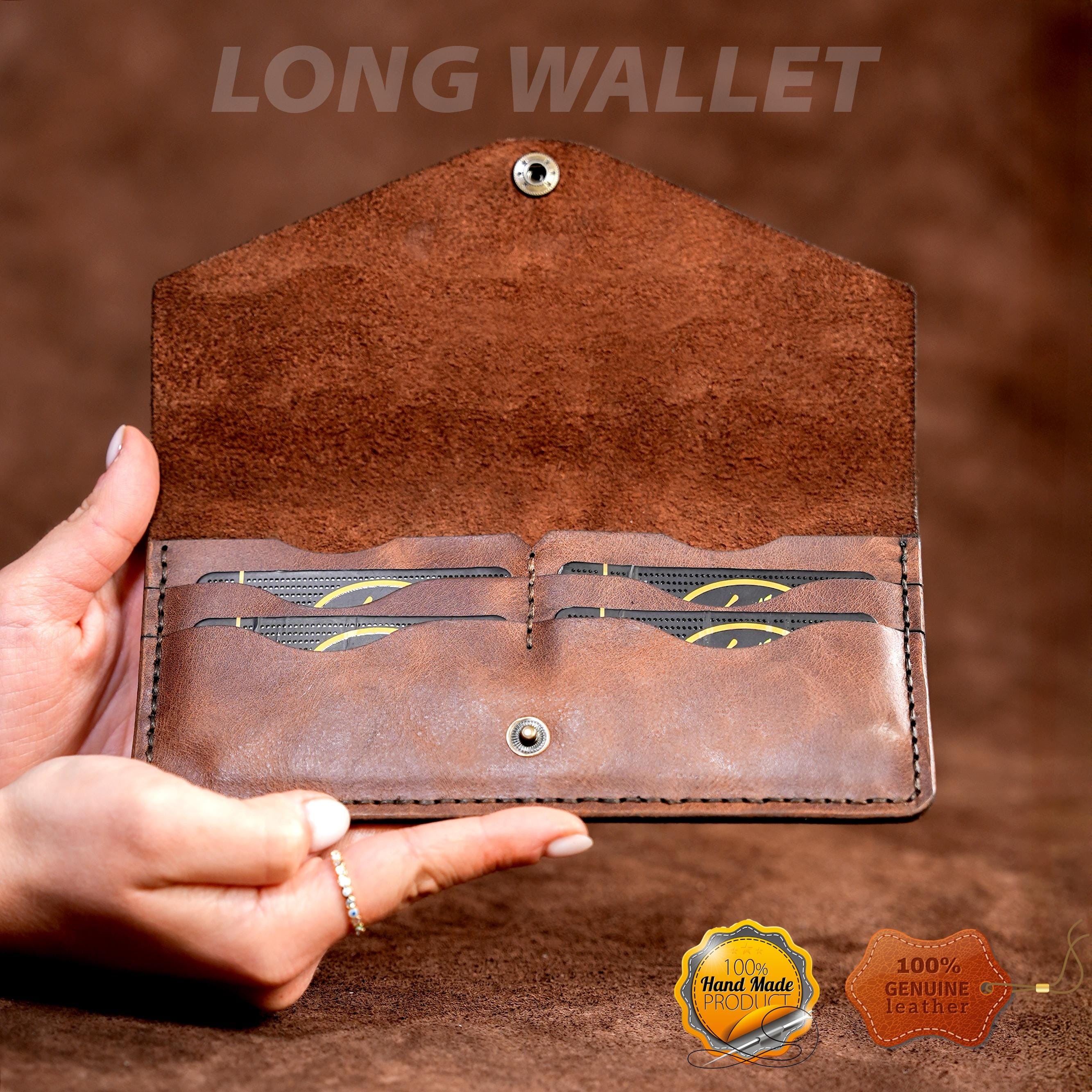 Leather Long Wallet / Handmade / Personalized Name and Logo Engraving / Special Gift for Loved Ones / Personalized / Monogrammed Wallet