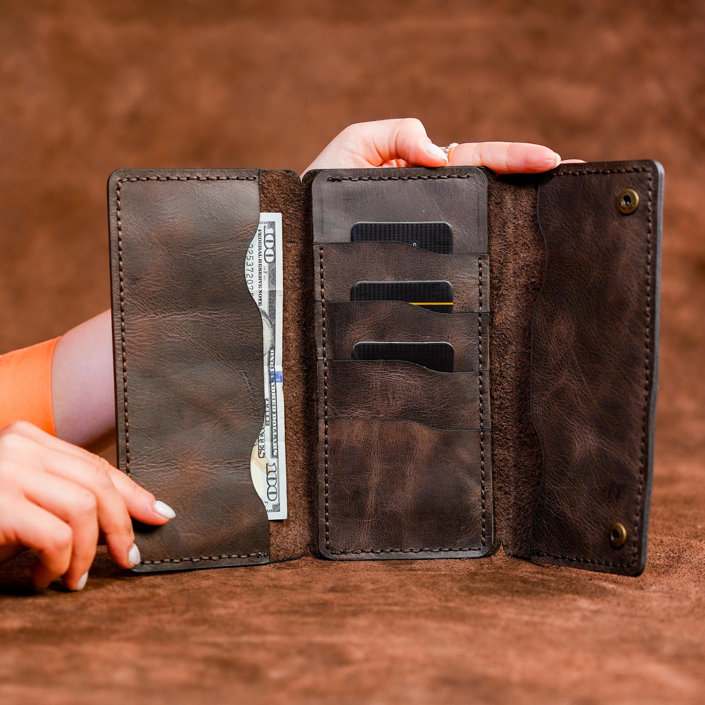 Handmade Leather Long Wallet / Personalized Name and Logo Engraving / Special Gift for Loved Ones / Personalized / Monogrammed Wallet