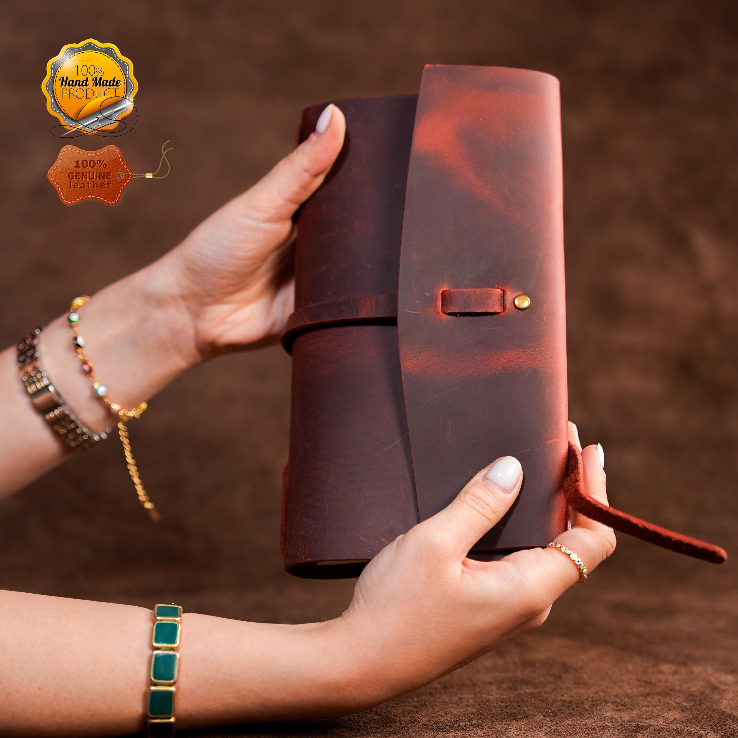 Personalized Leather Journal, Notebook, 21x12 cm Leather Bound Notebook, Unlined or Blank 2 Pieces Sketchbook, Gift for Men Women