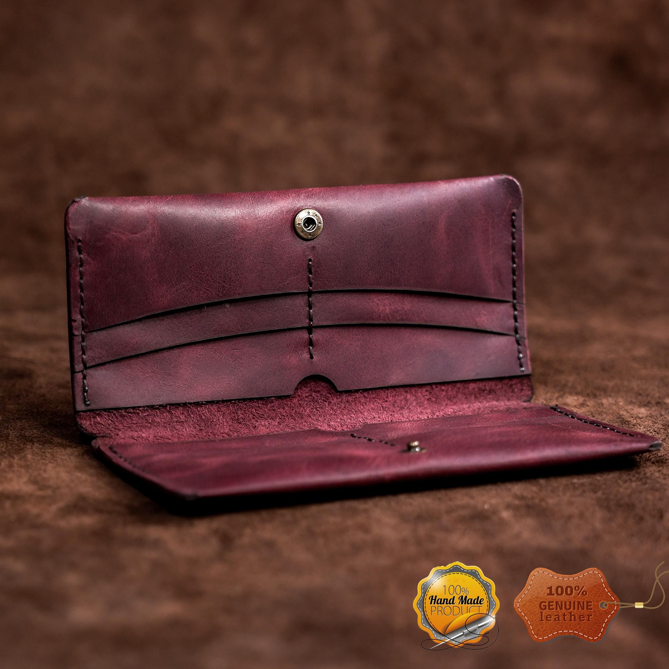 Leather Long Wallet / Personalized Name and Logo Engraving / Special Gift for Loved Ones / Personalized / Monogrammed Wallet