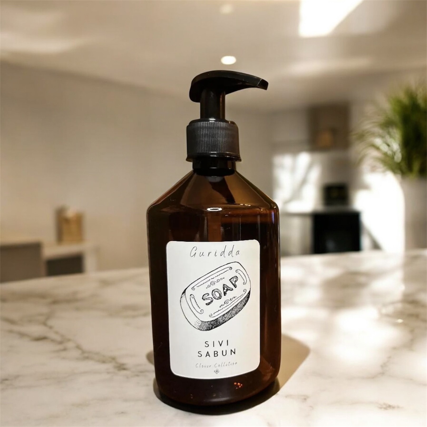 Sıvı Sabun Etiketli Plastik Amber Şişe 500ml
