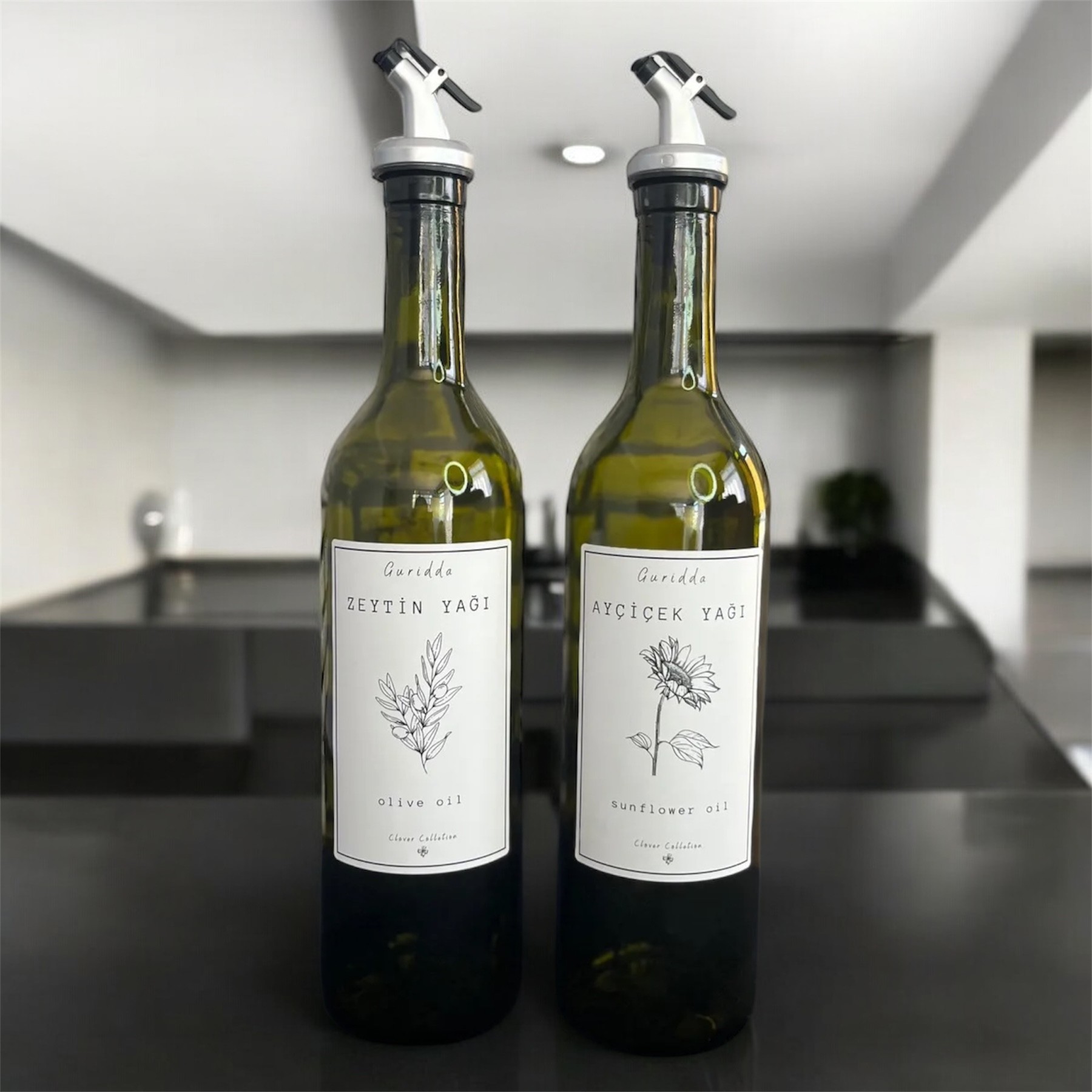 2li 750 ml Amber Zeytinyağı Sıvıyağ Şişesi Yağdanlık Yağlık Beyaz