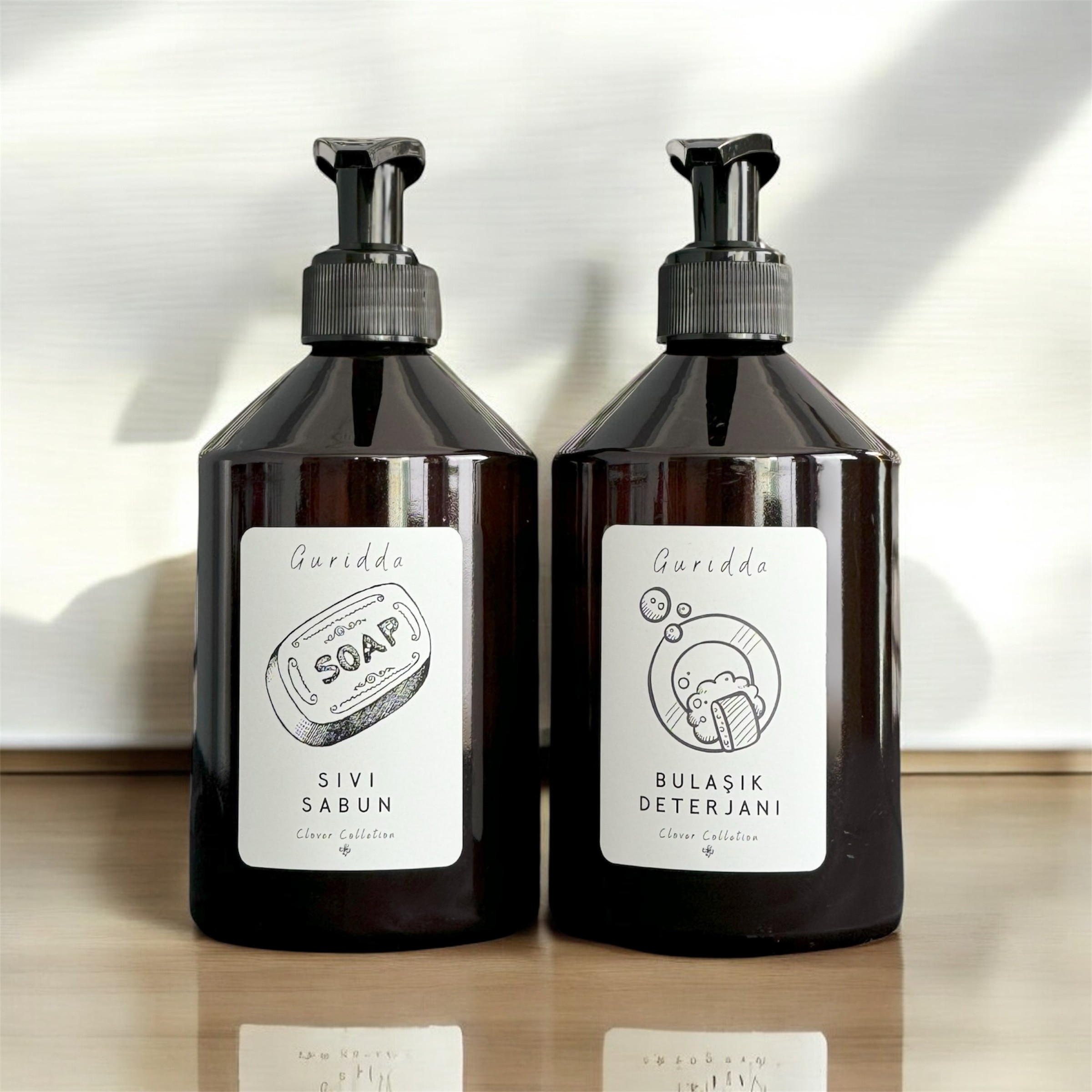 Bulaşık Deterjanı ve Sıvı Sabun Etiketli Plastik Amber Şişe 500ml