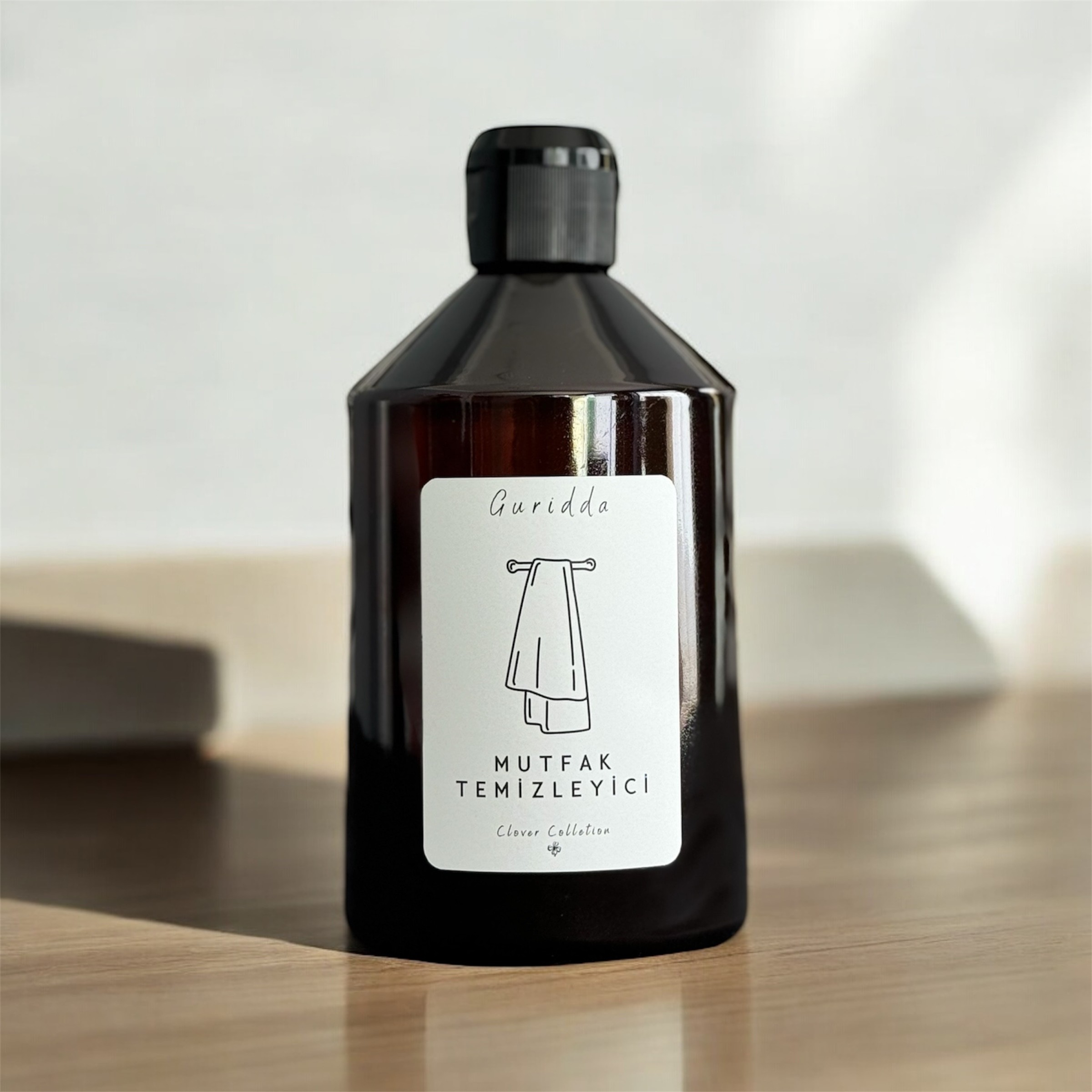 Mutfak Temizleyici Etiketli Fliptop Kapaklı Plastik Amber Şişe 500ml