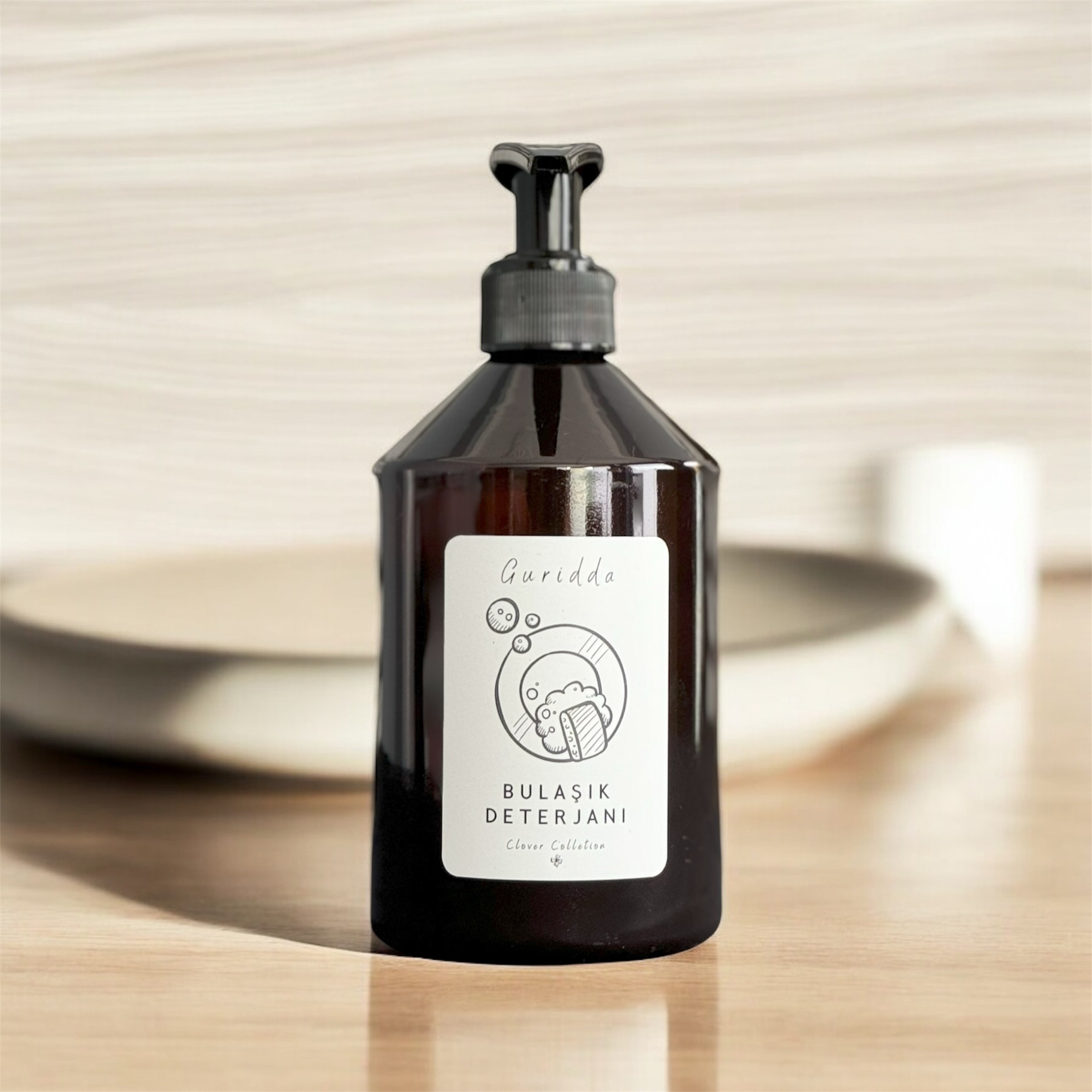 Bulaşık Deterjanı Etiketli Plastik Amber Şişe 500ml