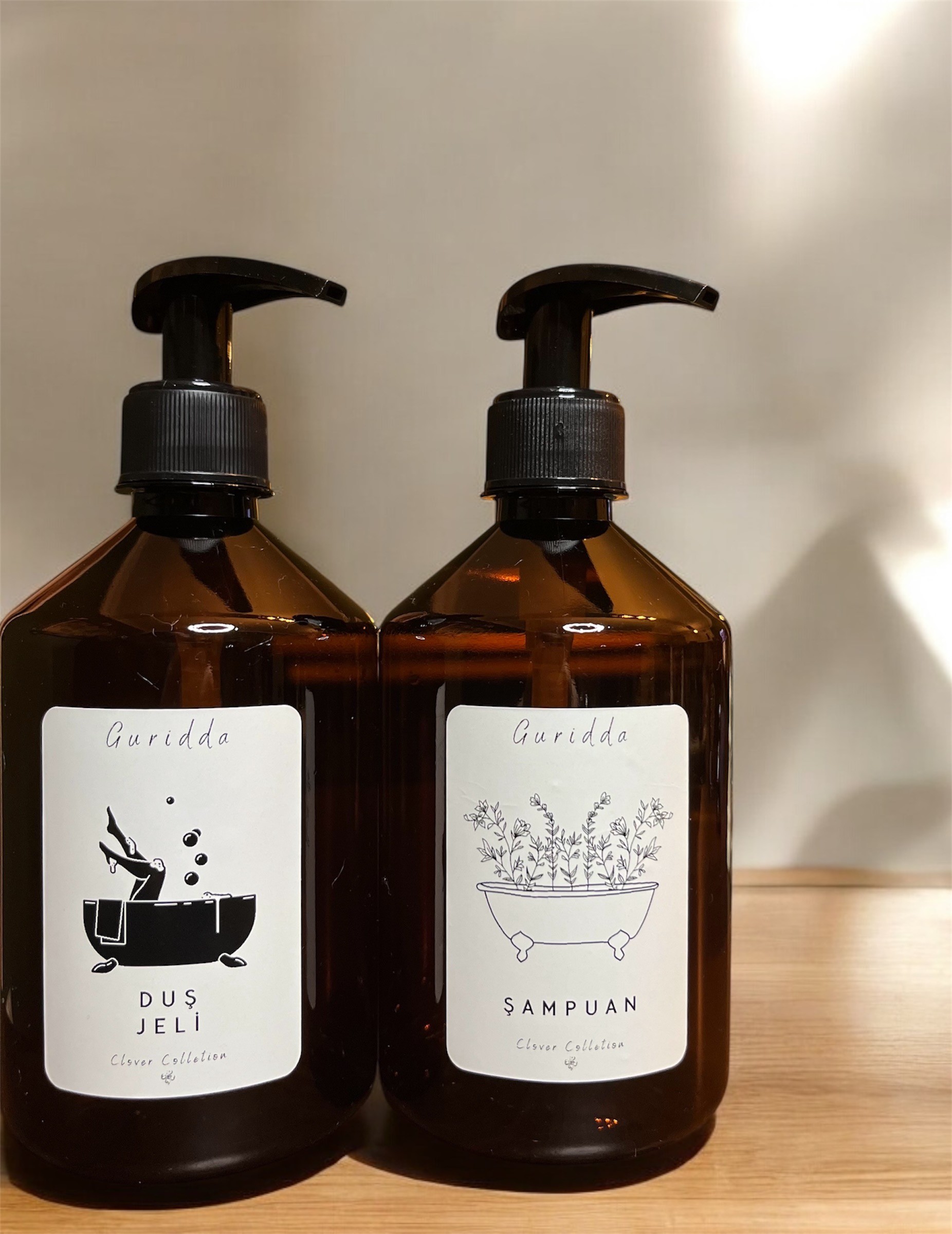 2li Şampuan ve Duş Jeli Etiketli Plastik Amber Şişe 500ml