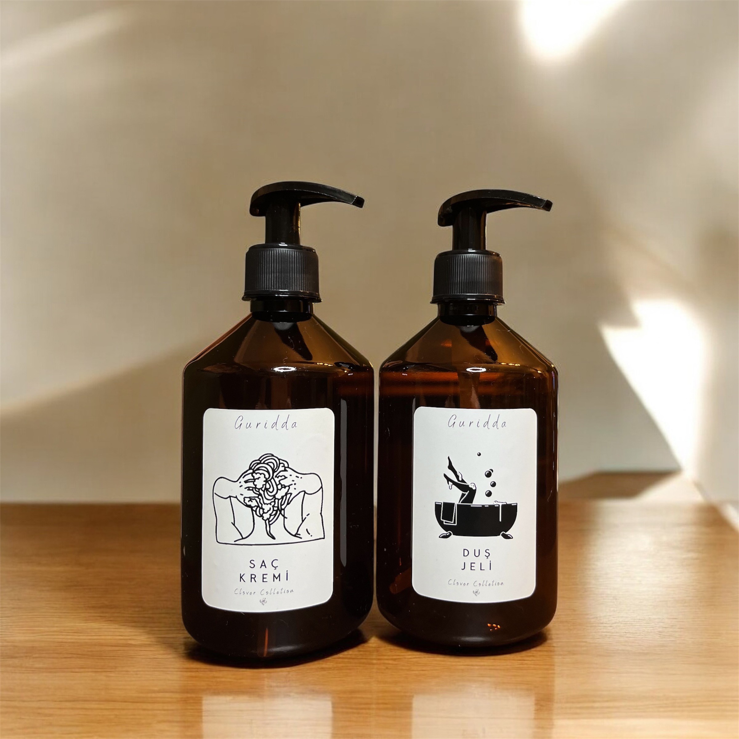Şaç Kremi ve Duş Jeli Etiketli Plastik Amber Şişe 500ml