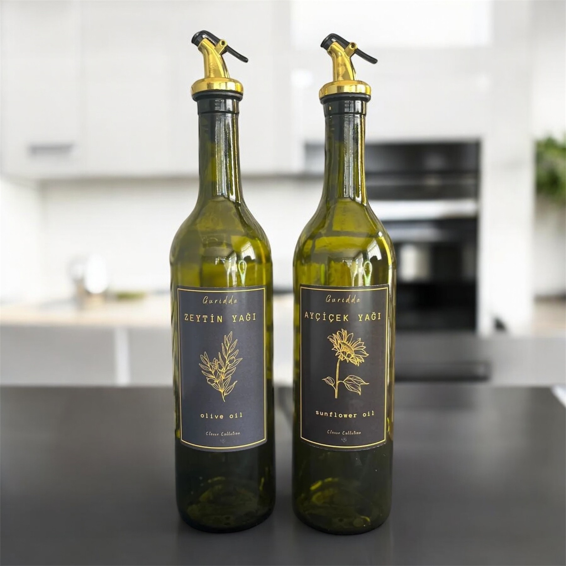 2li 750 ml Amber Zeytinyağı Sıvıyağ Şişesi Yağdanlık Yağlık Siyah Sarı