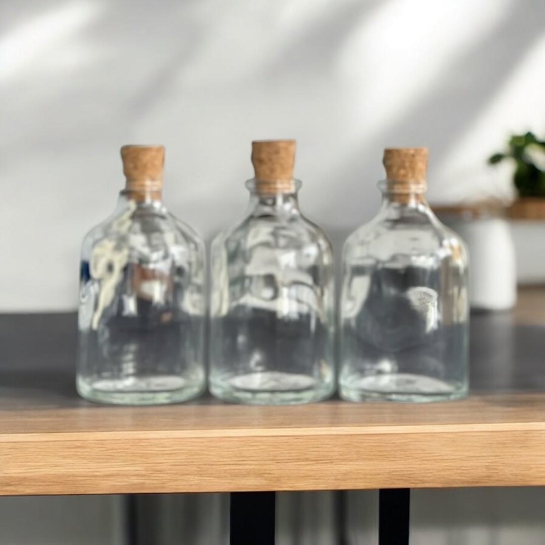3lü 50 Ml Şeffaf Cam Şişe Vazo Mantar Tıpalı
