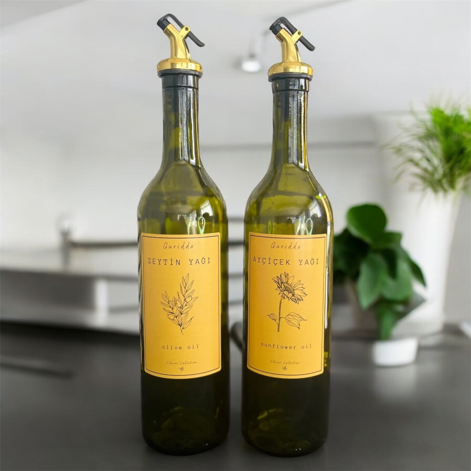 2li 750 ml Amber Zeytinyağı Sıvıyağ Şişesi Yağdanlık Yağlık Gold