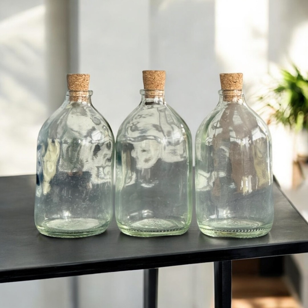 3lü 100 Ml Şeffaf Cam Şişe Vazo Mantar Tıpalı