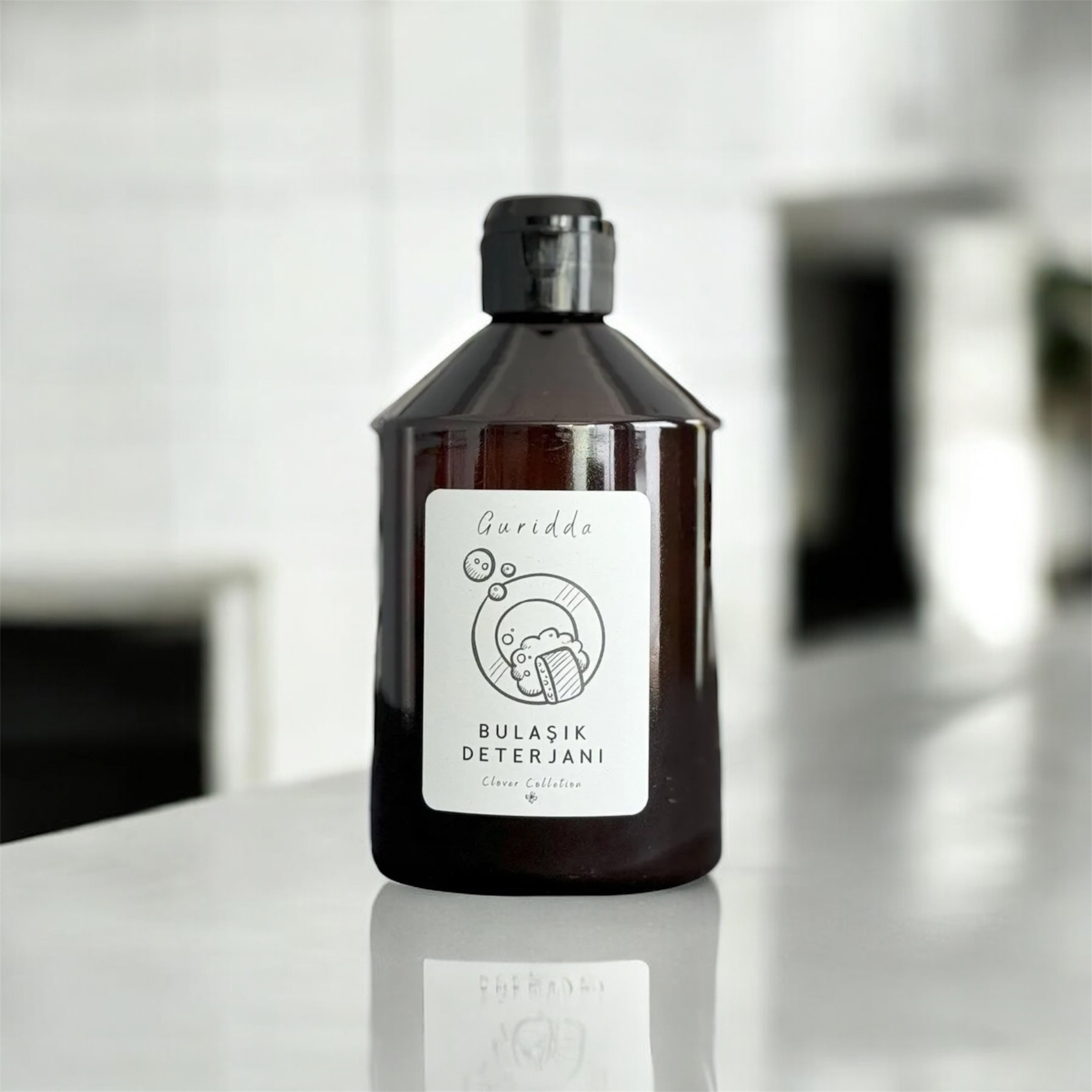 Bulaşık Deterjanı Etiketli Fliptop Kapaklı Plastik Amber Şişe 500ml