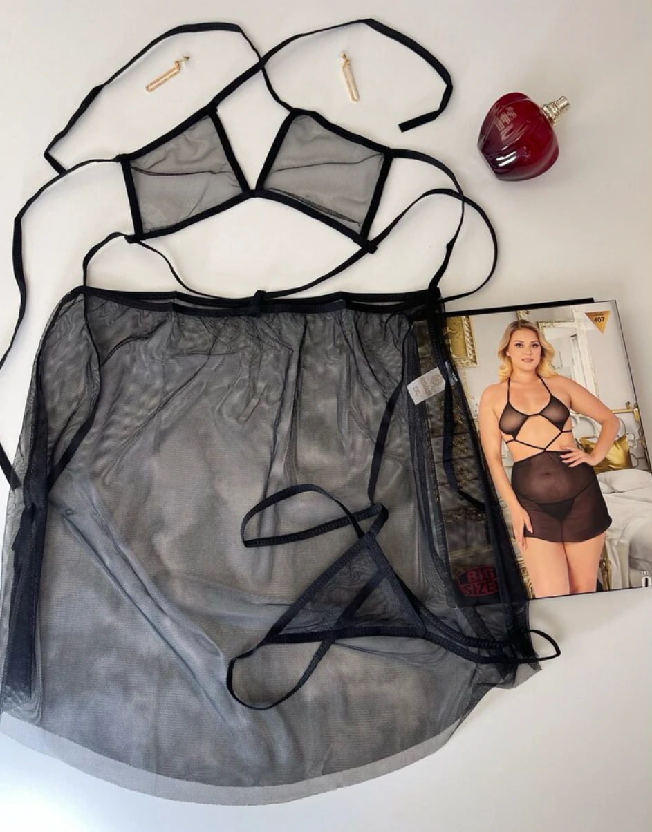 BÜYÜK BEDEN SİYAH FANTEZİ GECELİK 