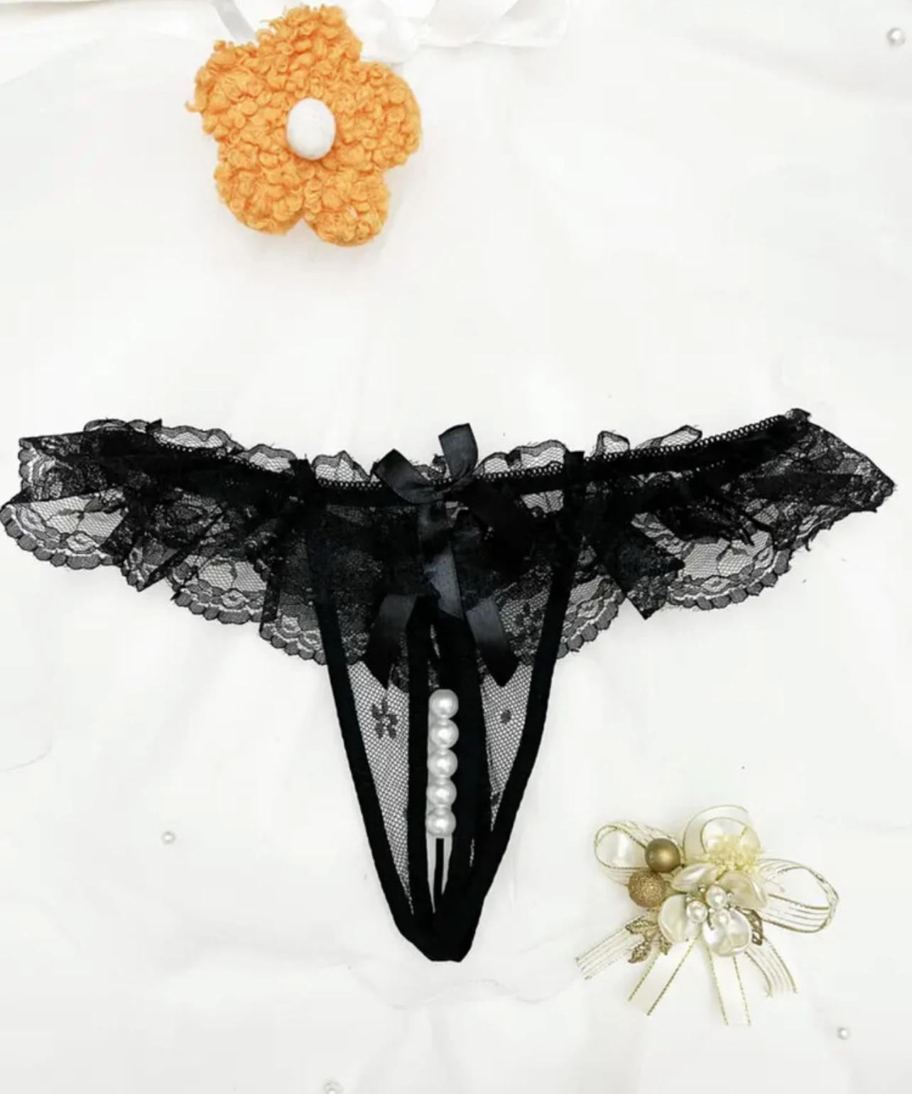 LARA SİYAH İNCİLİ TANGA 